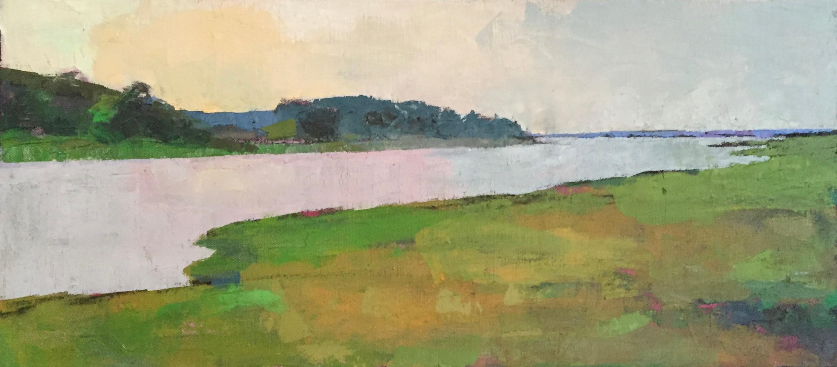 Larry Horowitz Landscape Painting - "Chappy Marsh" oil painting of green grasses and water on Martha's Vineyard