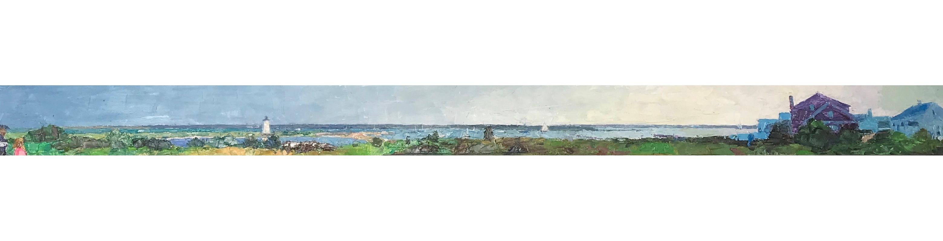 Larry Horowitz Landscape Painting - "Edgartown Panorama" oil painting of local harbor on Martha's Vineyard