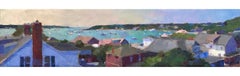 "Edgartown Rooftops" Oil painting of a harbor view over an island village