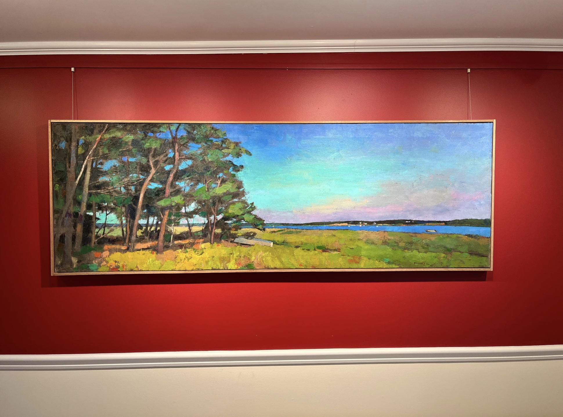 Edge of the Island, vue en plein air d'un champ ouvert et lumineux et d'une eau - Painting de Larry Horowitz