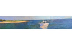 "Entrance to the Harbor" panoramic oil painting of Martha's Vineyard Harbor