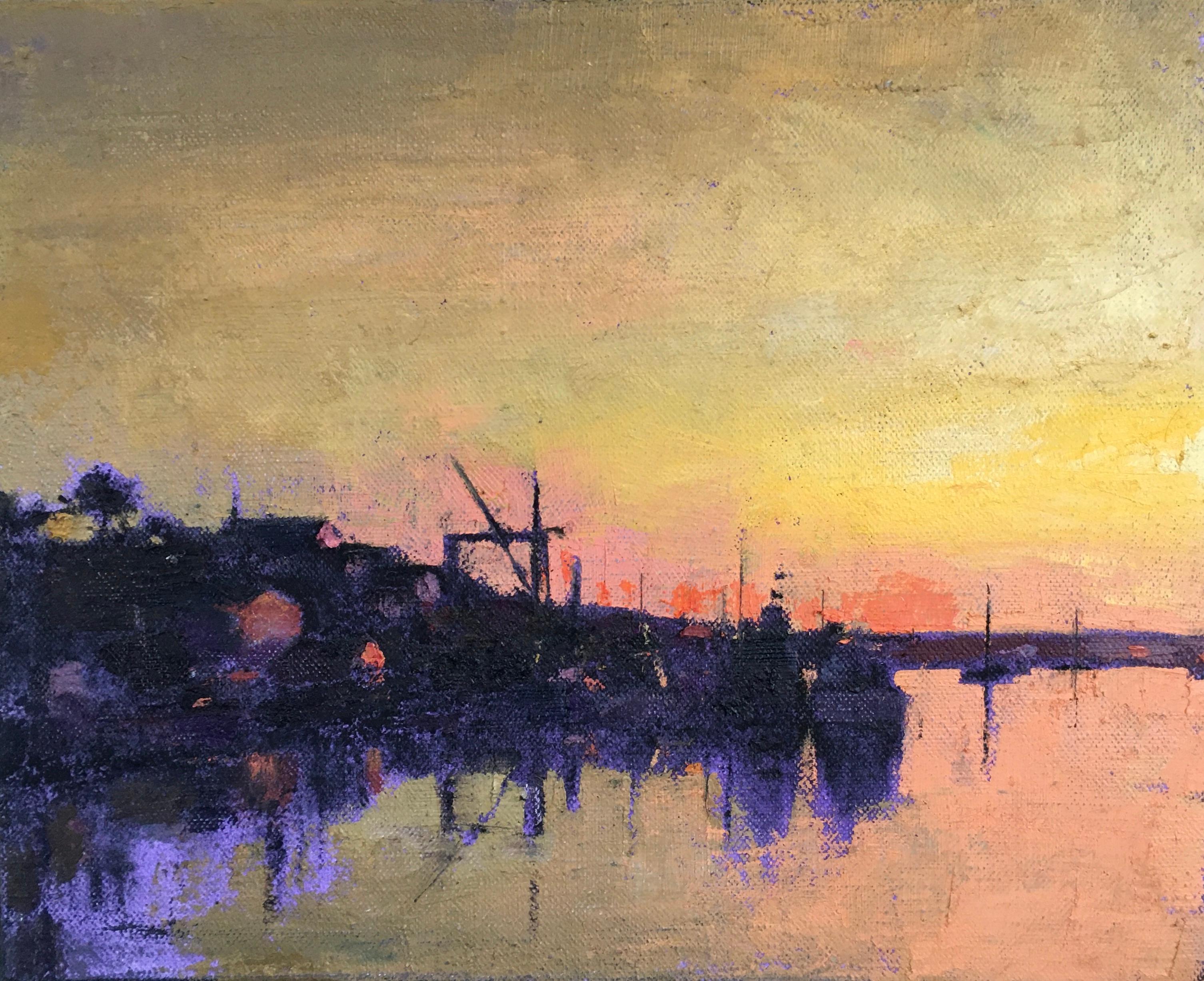 Larry Horowitz "Sunset" oil painting of sailboats on water with