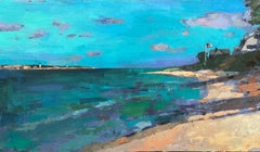 "Knot Breeze" A bright blue sky saturates the beach, flag blowing in background