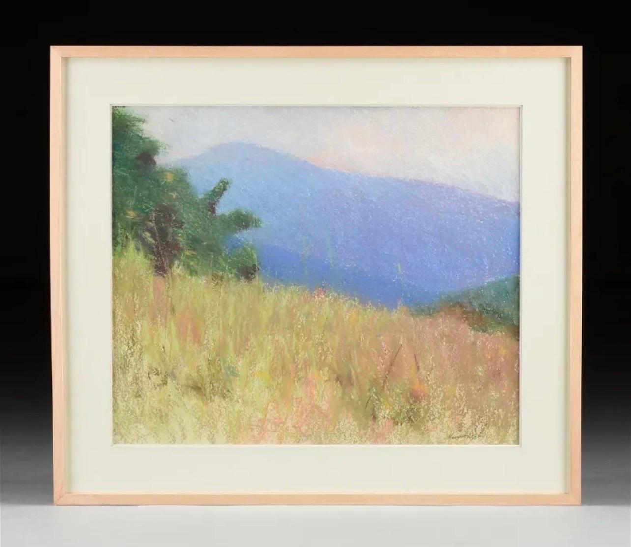 Grande peinture moderniste américaine - Paysage de montagnes violettes - Beige Landscape Painting par Larry Horowitz