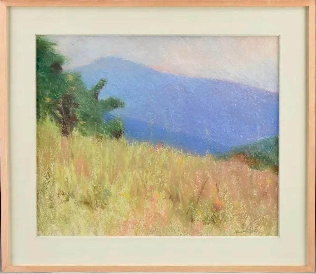Grande peinture moderniste américaine - Paysage de montagnes violettes