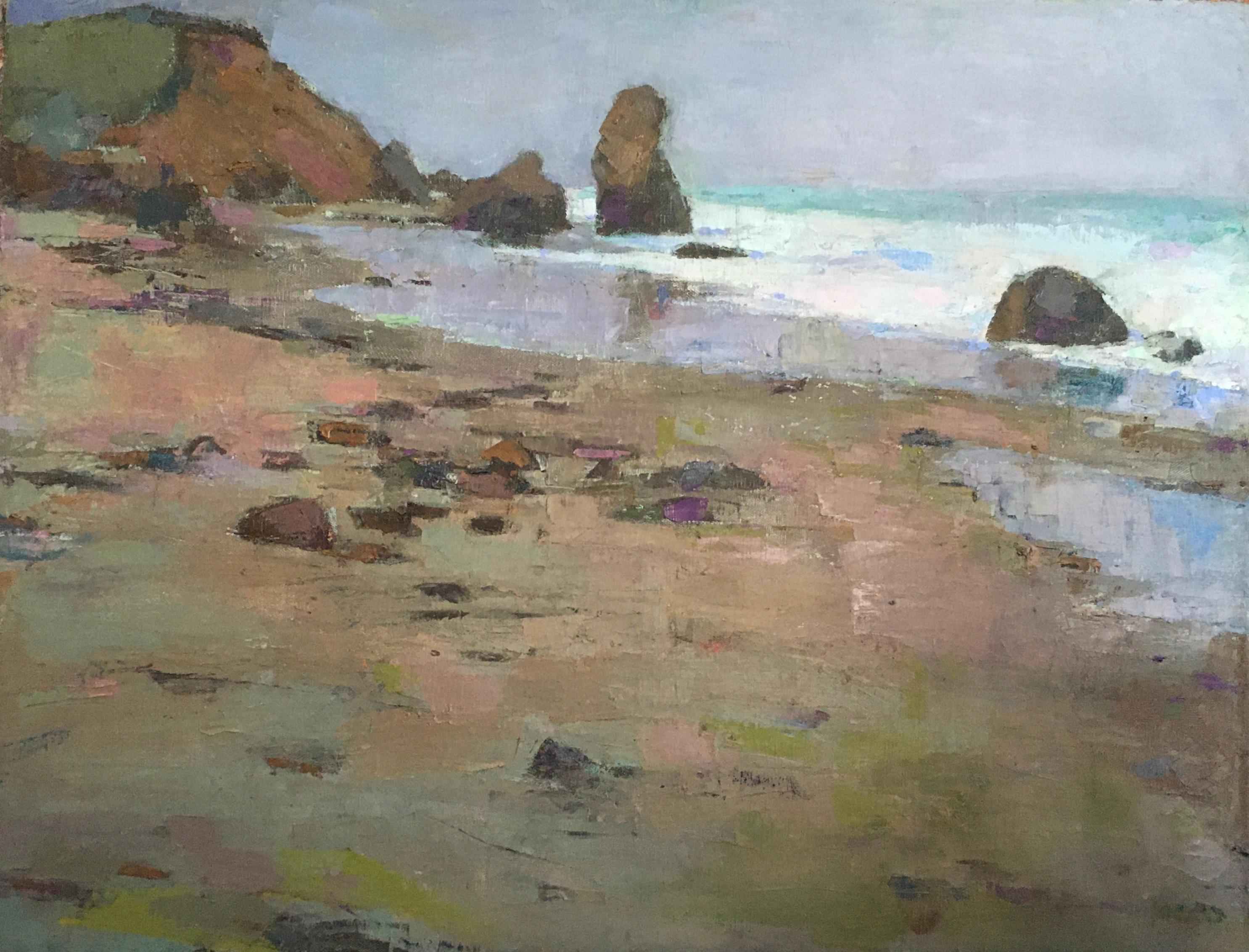 Larry Horowitz Landscape Painting - "Lucy Vincent" oil painting of Martha's Vineyard Beach and cliffs earth tones