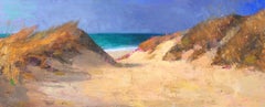 "Path to the Surf" Landscape painting of short sand dunes leading to the sea. 