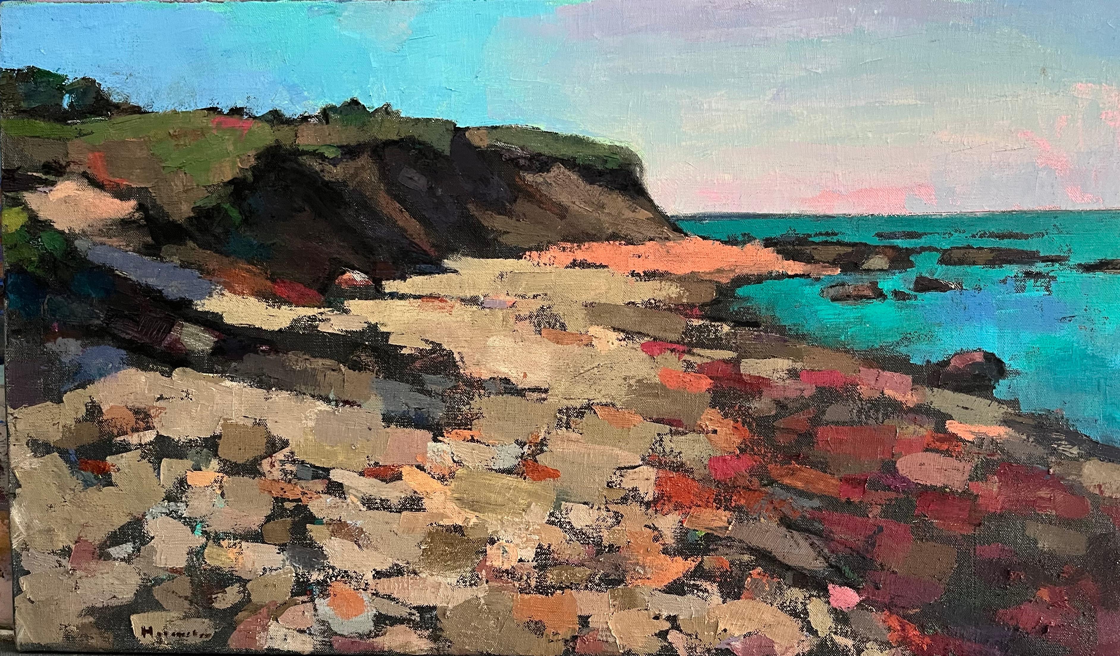 "Pebble Beach, RI", Rhode Island shoreline where cliffs meet waves
