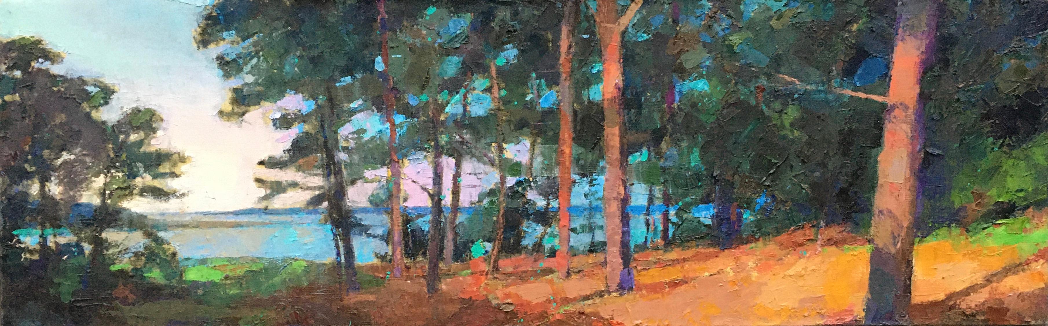 "Foresta di pini", paesaggio naturale d'acqua - Painting di Larry Horowitz