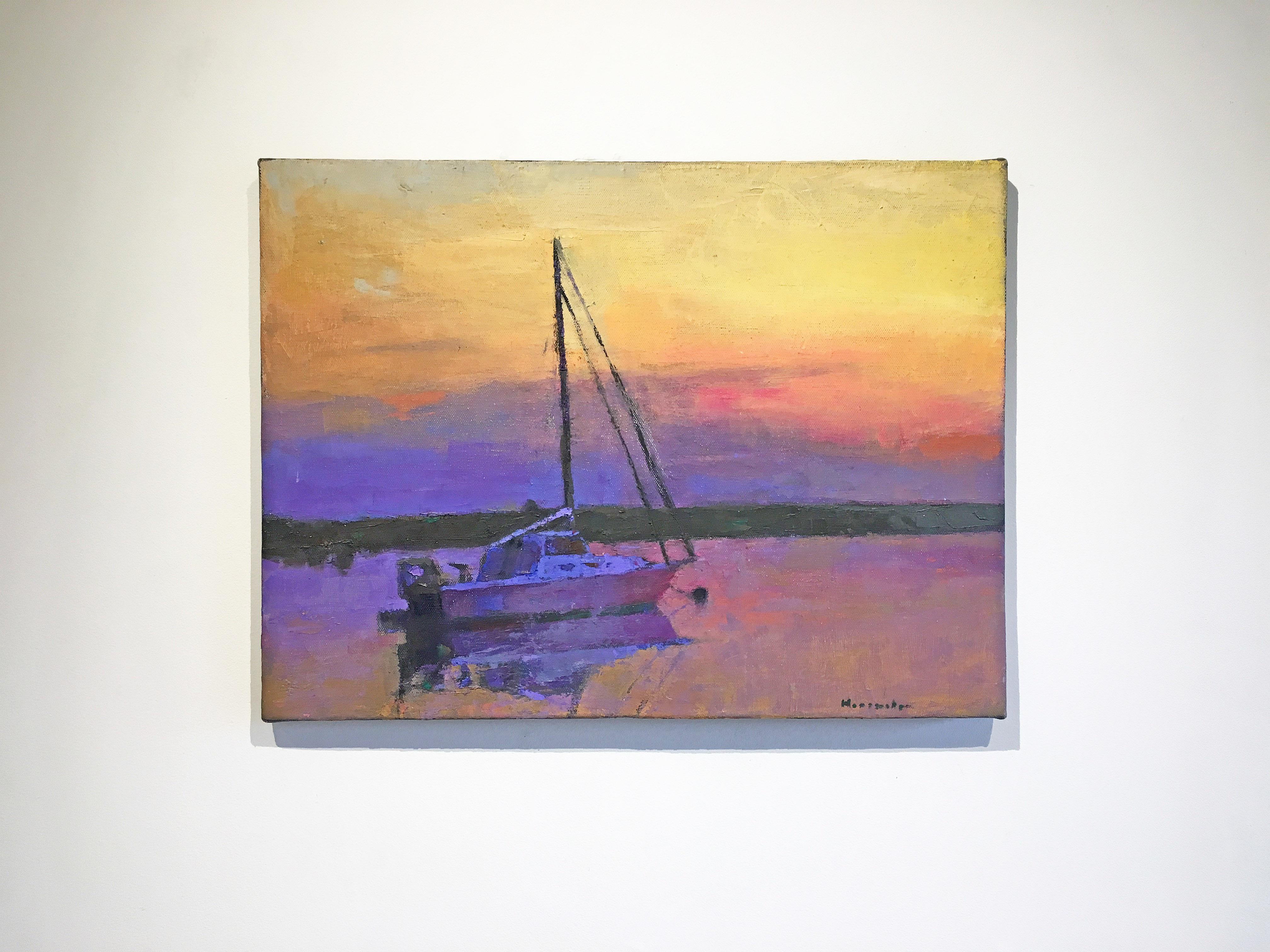 Küstengemälde, Larry Horowitz, Segelboot mit Sonnenuntergang 1
