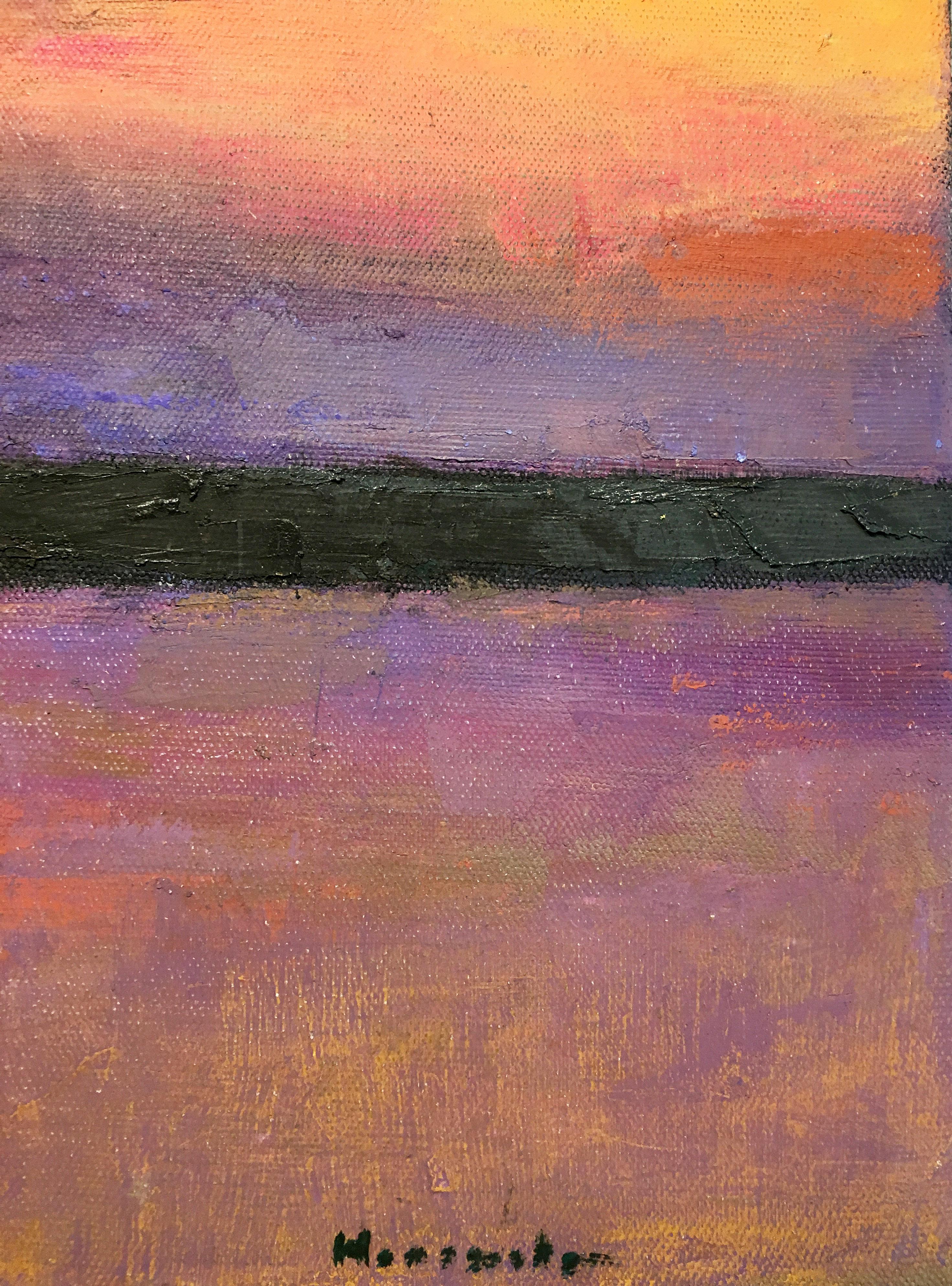 Coastal painting, Larry Horowitz, Sailboat With Sunset Sky 2