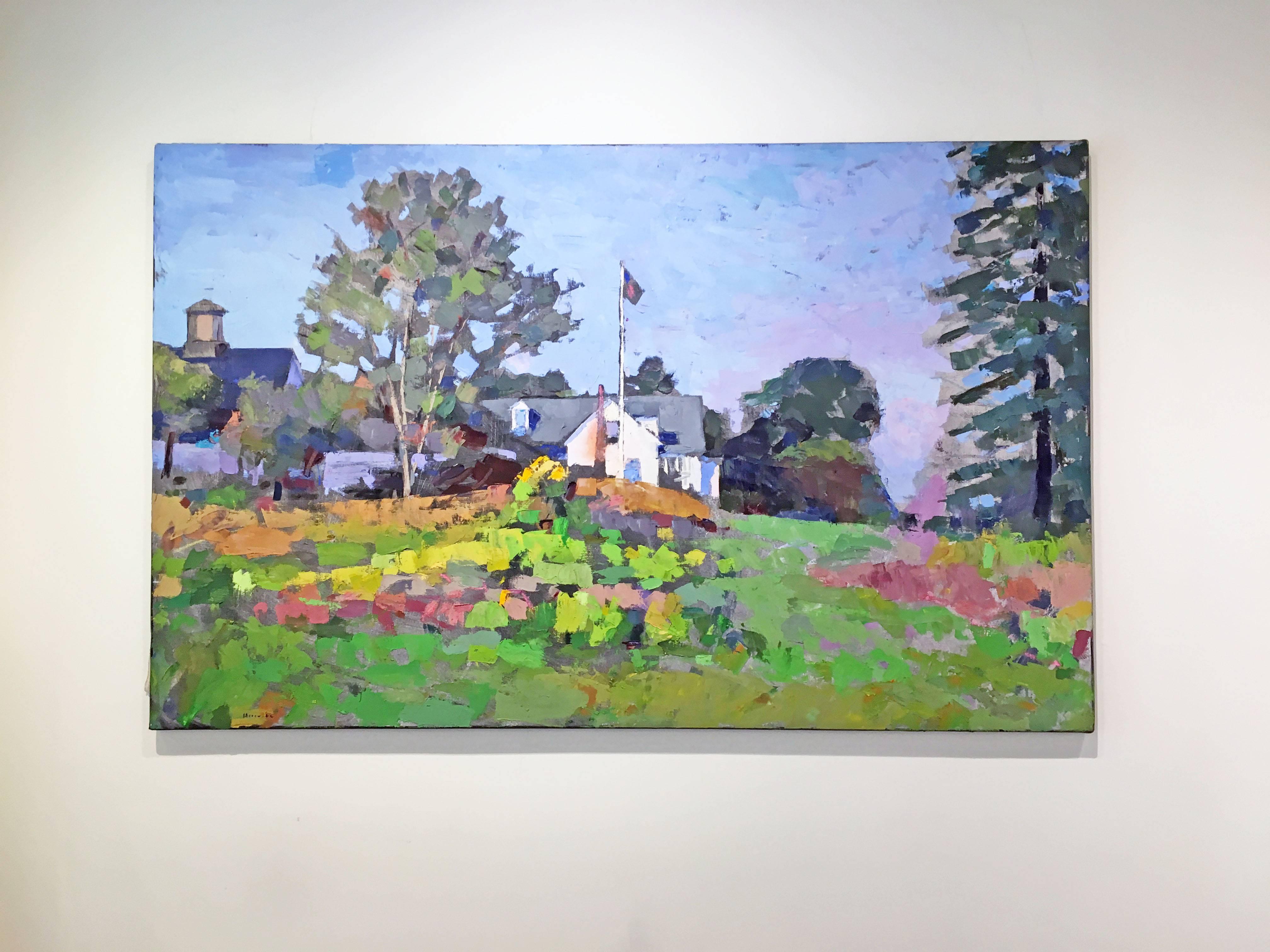 Sunday Morning by Larry Horowitz, 2010, Oil on canvas, 44 x 70 in.
in Green, white, brown, and blue.

American landscape painter, Larry Horowitz, is widely recognized for his plein aire paintings of America's shore and countryside.  A student of