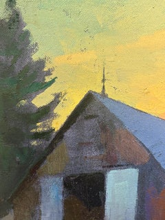 "Sunset Solitude" the sun warms the sky above a mountain home