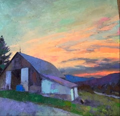 "Sunset Solitude" the sun warms the sky above a mountain home