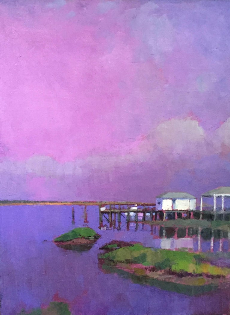 Larry Horowitz Ultramarine Pink Mood Oil Painting Of Docks