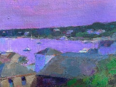 "Ultramarinviolette Morgendämmerung" glühender rosa und violetter Himmel verschmilzt mit einem ruhigen Meer