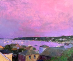 "Ultramarinviolette Morgendämmerung" glühender rosa und violetter Himmel verschmilzt mit einem ruhigen Meer