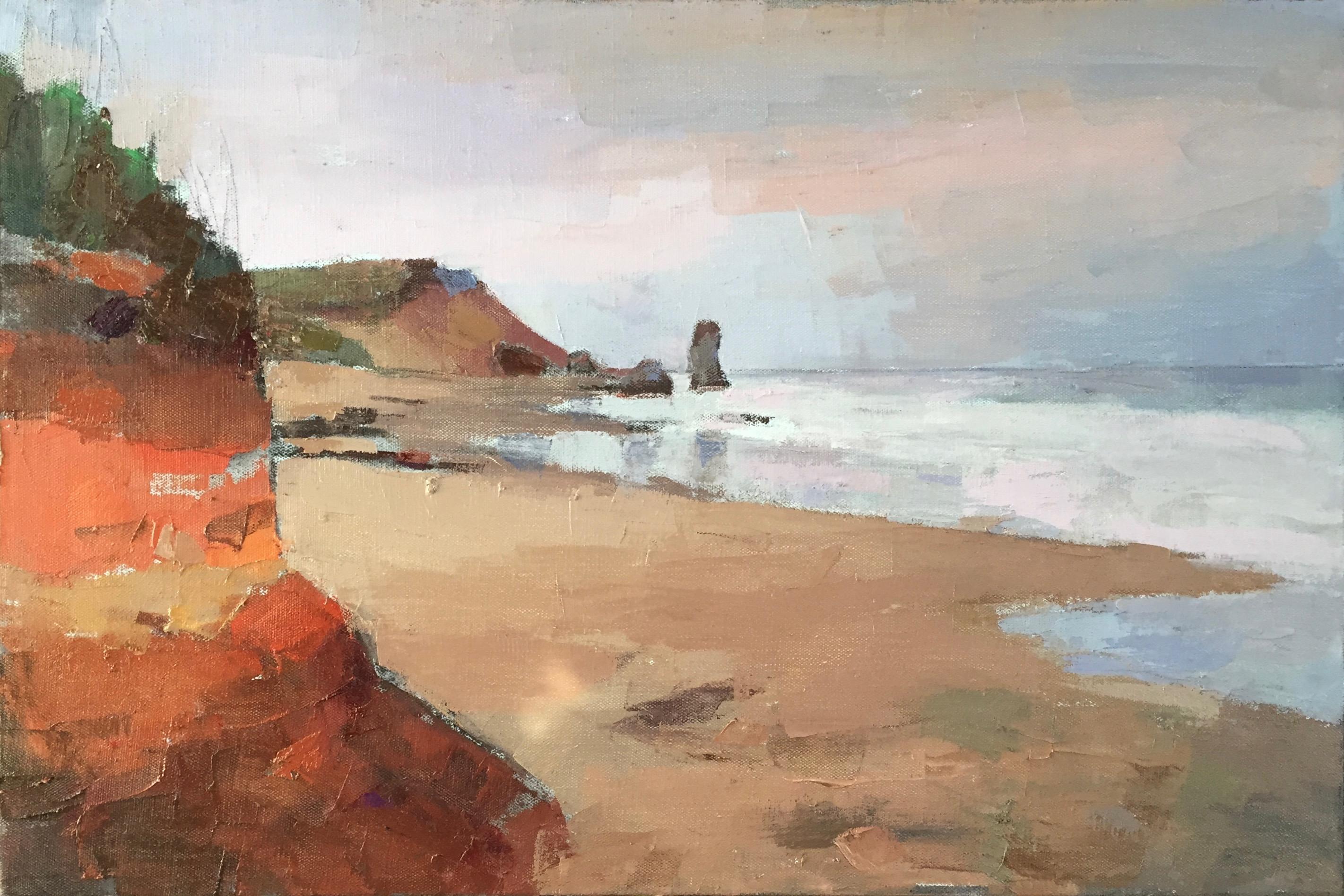 "Vineyard Beach" oil painting of Lucy Vincent Beach in earth tones