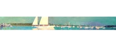 "Yawl in the Harbor" panoramic oil painting of a Sailboat in Edgartown Harbor