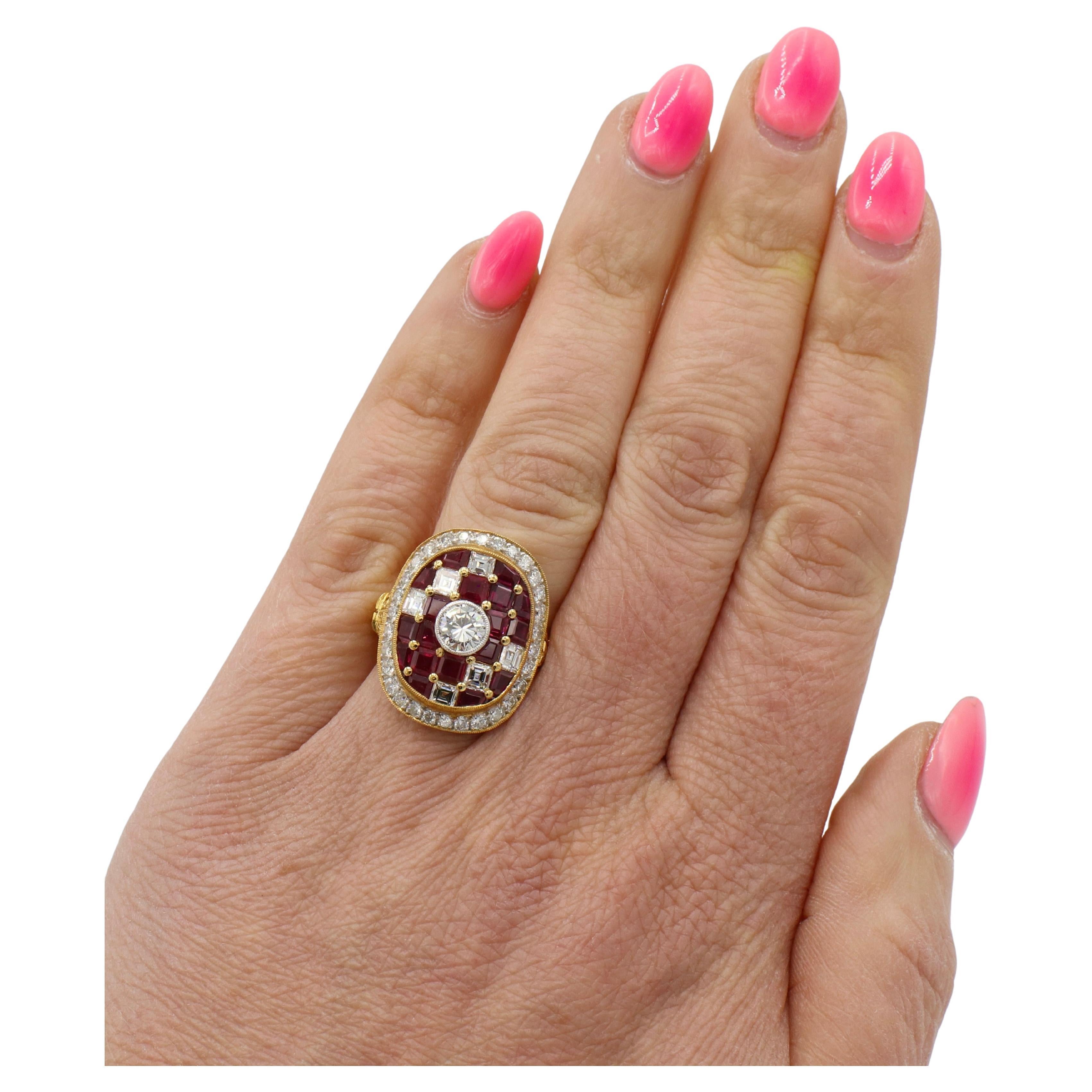Modern Larry Jewelry 18 Karat Yellow Gold Natural Diamond & Ruby Cocktail Ring