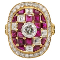 Larry Jewelry 18 Karat Yellow Gold Natural Diamond & Ruby Cocktail Ring
