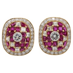 Larry Jewelry 18 Karat Yellow Gold Natural Diamond & Ruby Earrings 