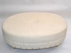 Larry Laslo for Directional Art Deco Oval Beige Bouclé Sofa Golden Diamond Legs
