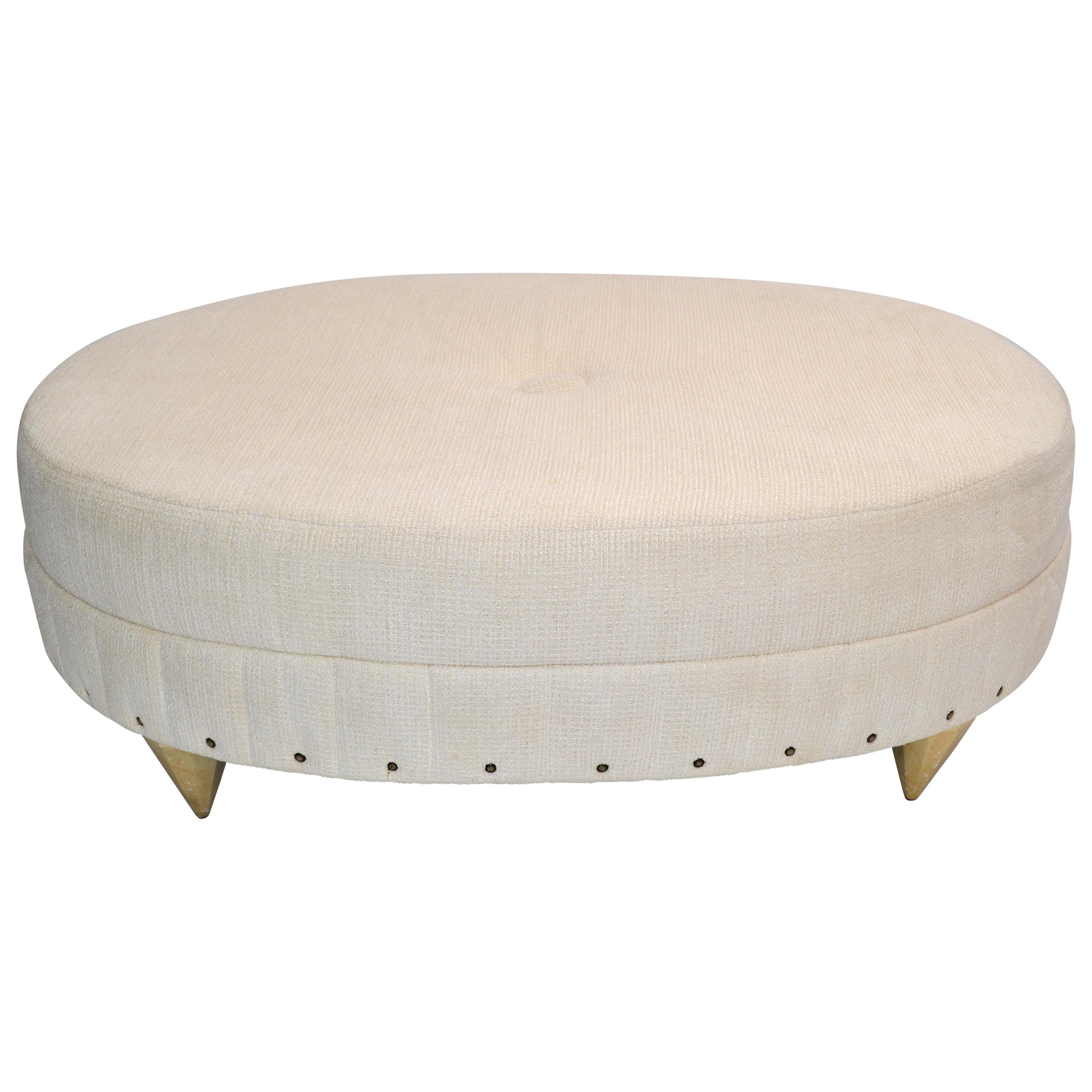 Larry Laslo for Directional Art Deco Oval Beige Bouclé Sofa Golden Diamond Legs For Sale