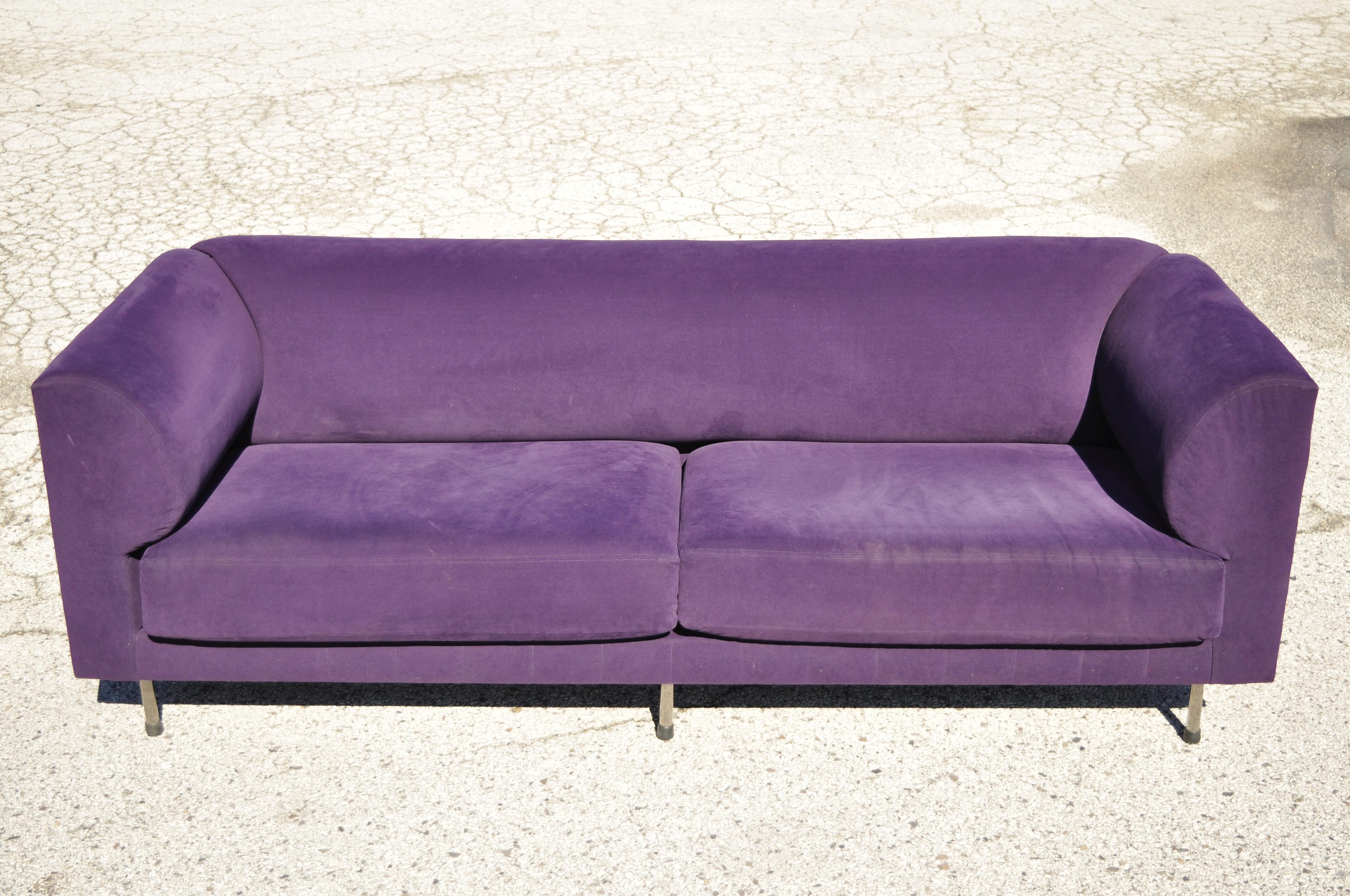 Larry Laslo for Directional Purple Modern Italian Bauhaus Style Chrome Leg Sofa For Sale 2