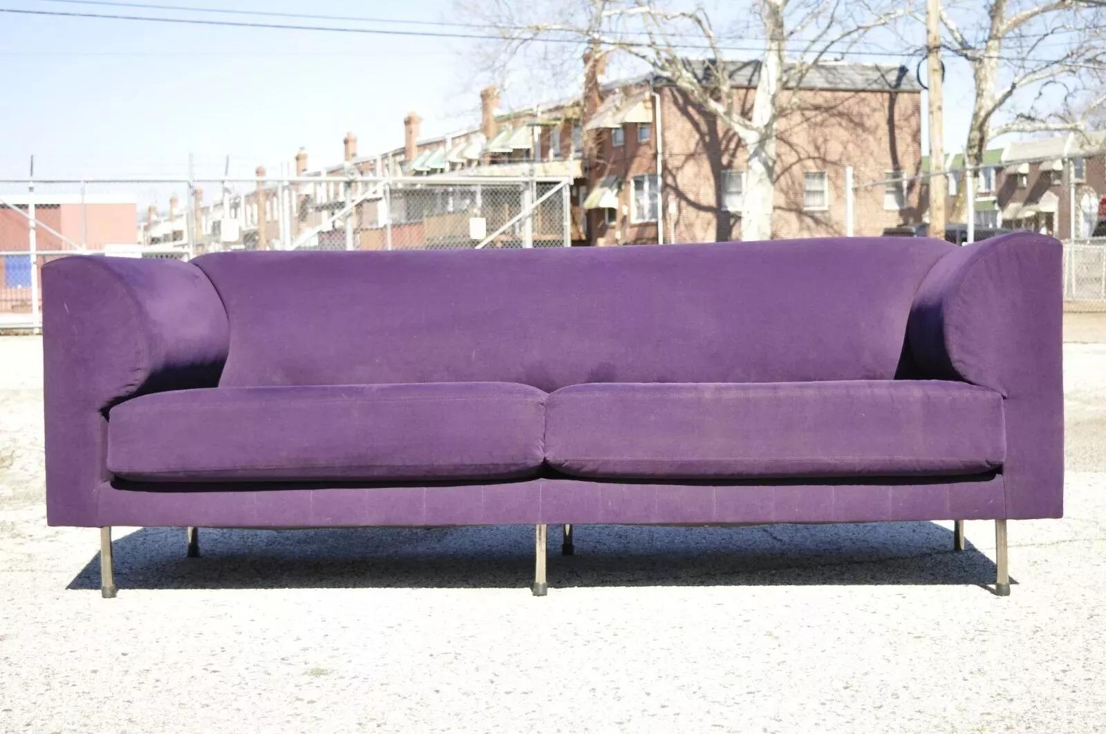 Larry Laslo für Directional Lila Modernes Sofa mit Chrombeinen im italienischen Bauhaus-Stil (Unbekannt) im Angebot