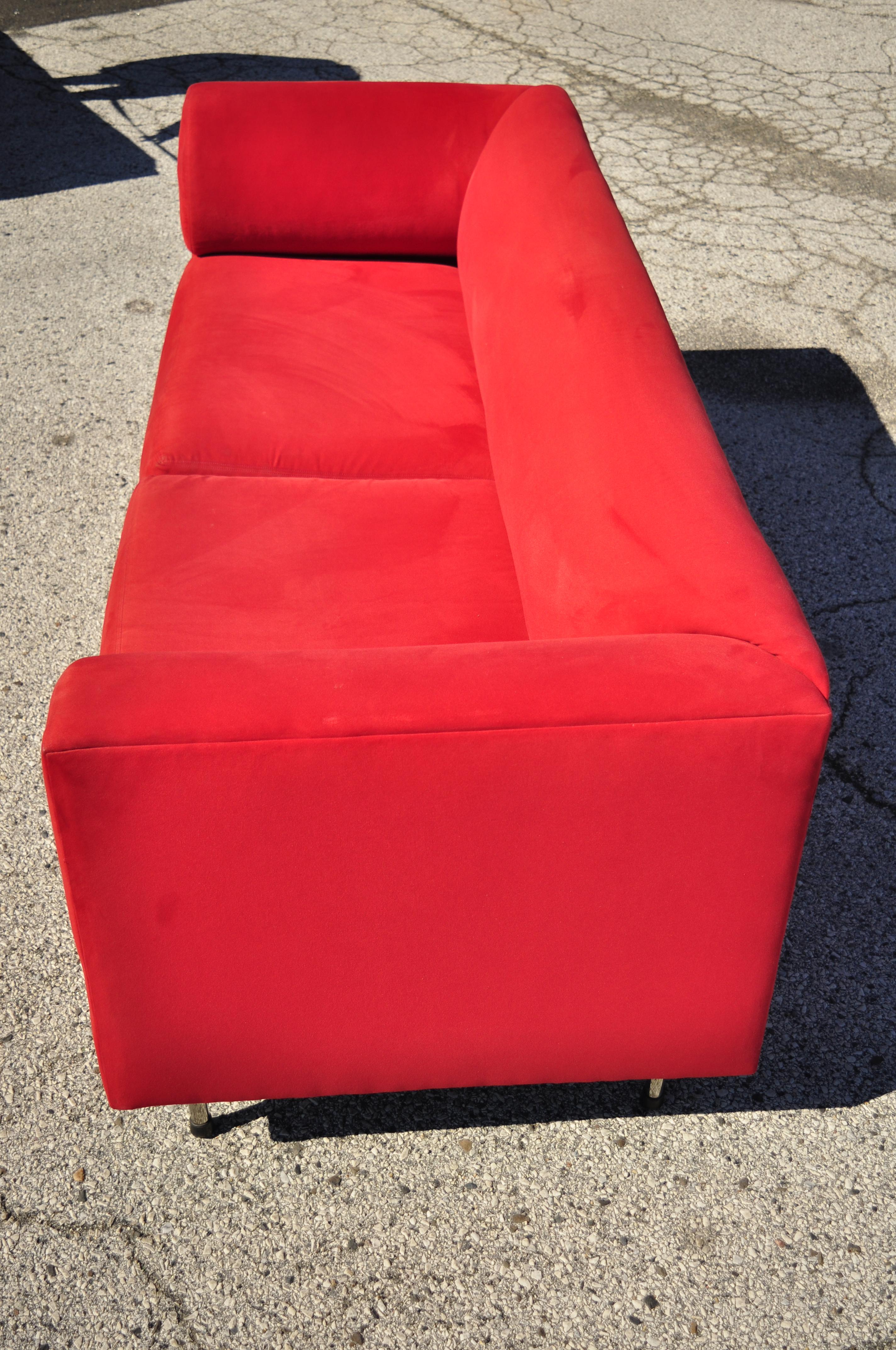 Larry Laslo for Directional Red Modern Italian Bauhaus Style Chrome Leg Sofa For Sale 3