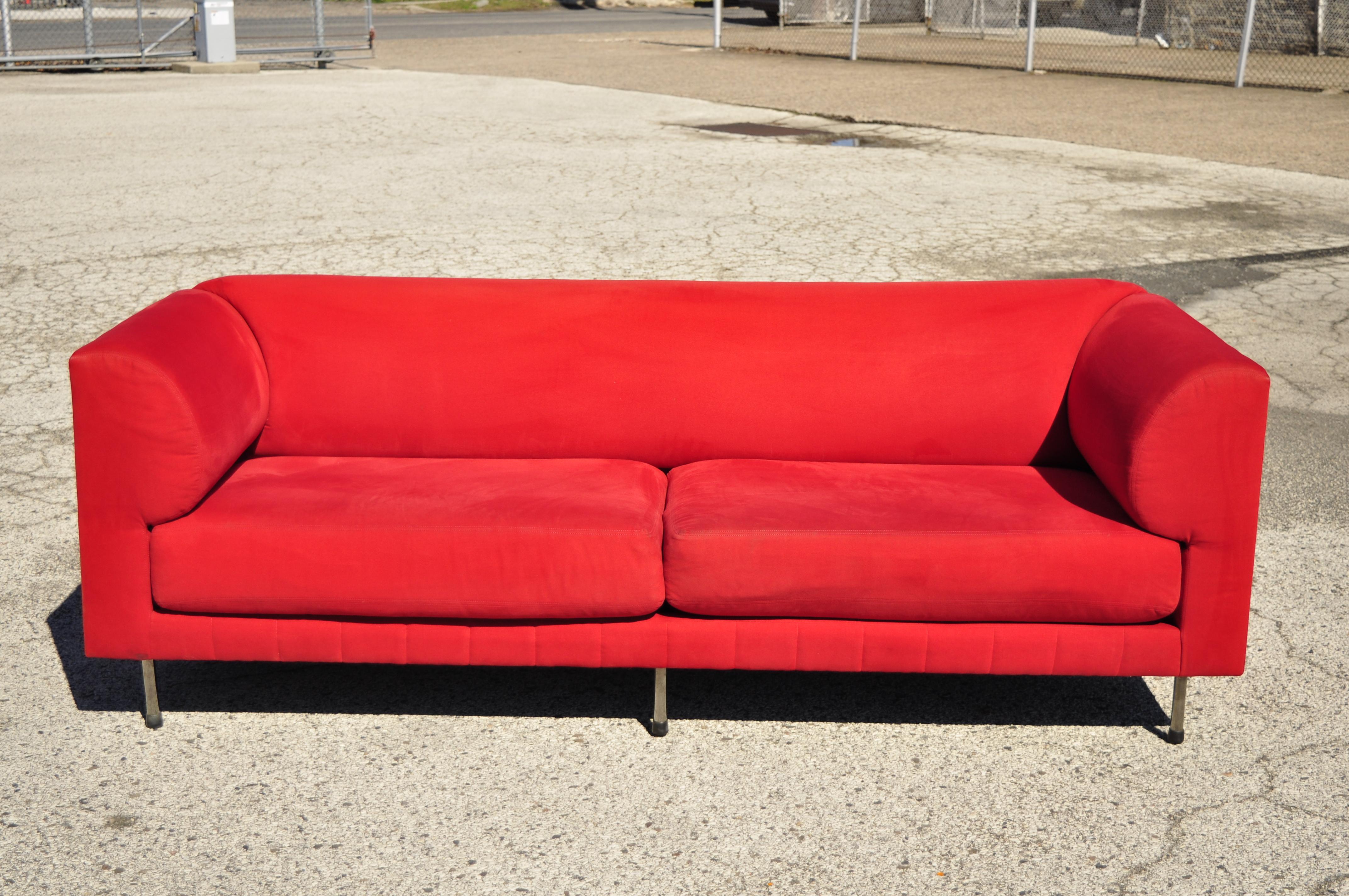 Larry Laslo für Directional Rotes modernes Sofa mit Chrombeinen im italienischen Bauhaus-Stil im Angebot 5