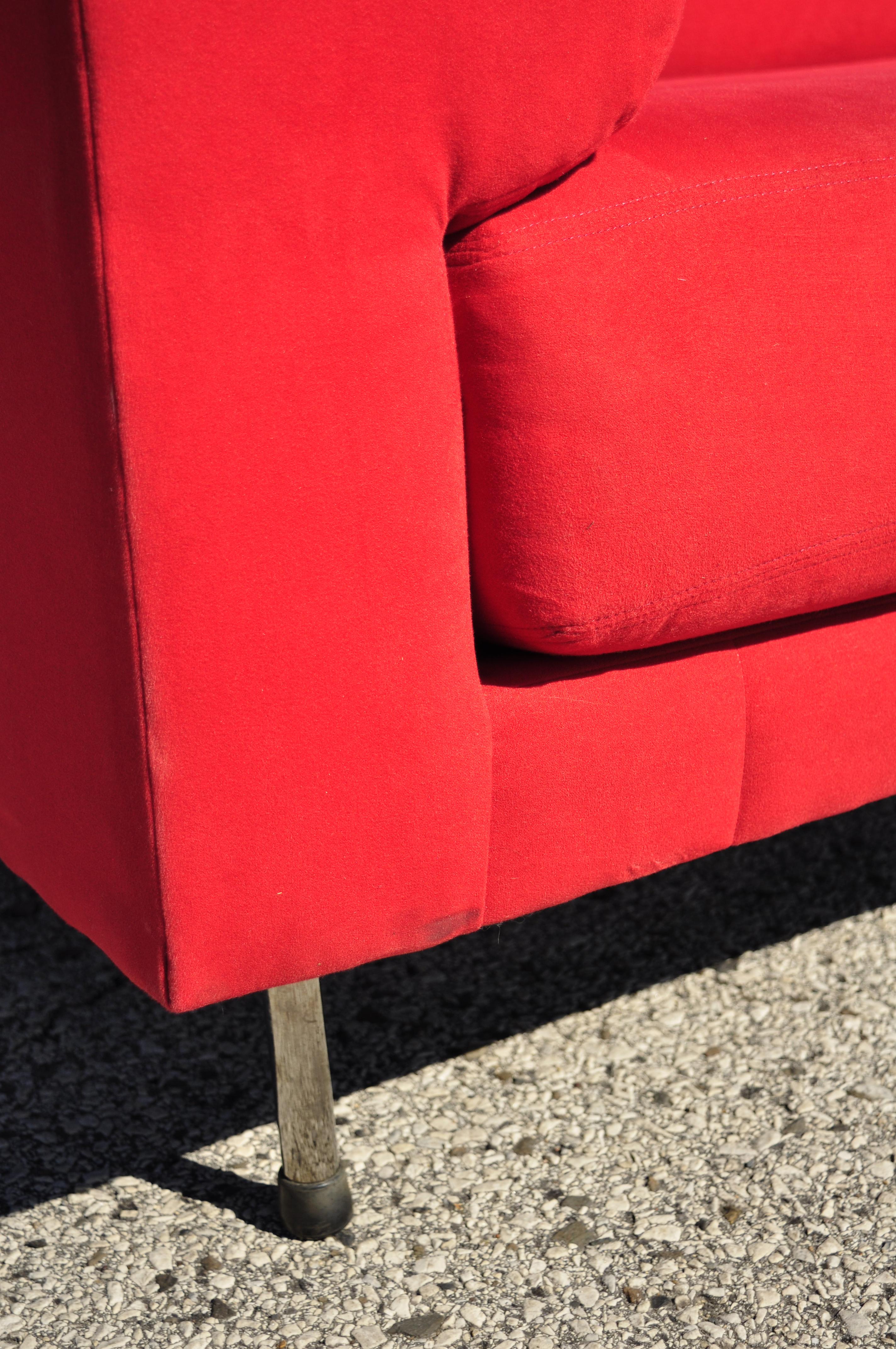 American Larry Laslo for Directional Red Modern Italian Bauhaus Style Chrome Leg Sofa For Sale