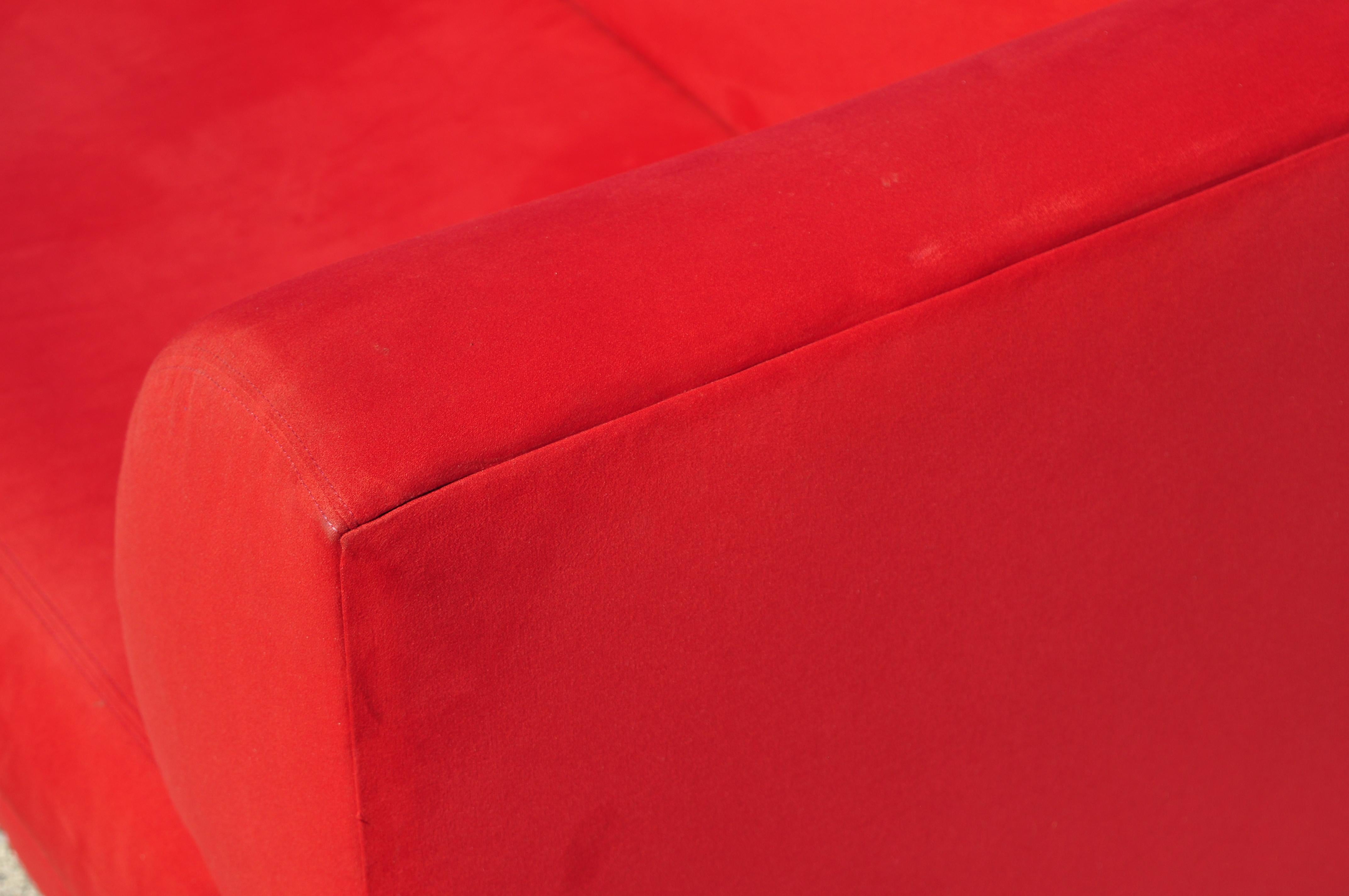 20th Century Larry Laslo for Directional Red Modern Italian Bauhaus Style Chrome Leg Sofa For Sale