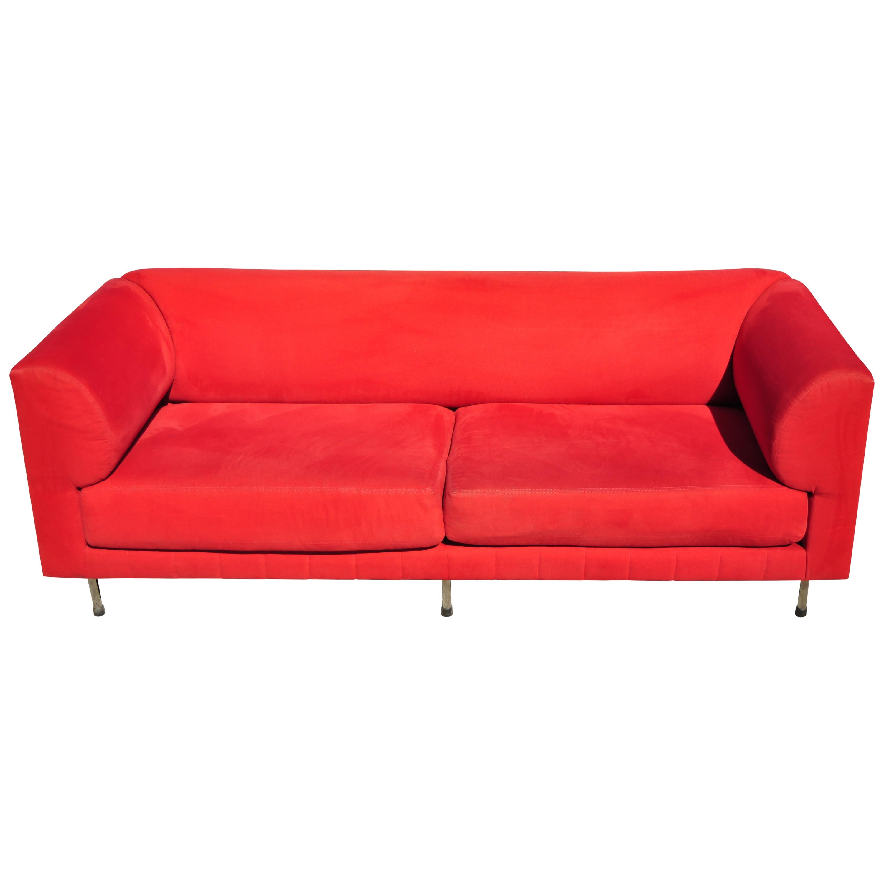 Larry Laslo for Directional Red Modern Italian Bauhaus Style Chrome Leg Sofa For Sale