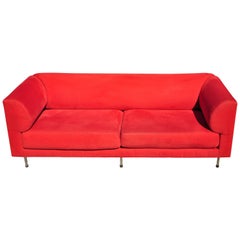 Retro Larry Laslo for Directional Red Modern Italian Bauhaus Style Chrome Leg Sofa
