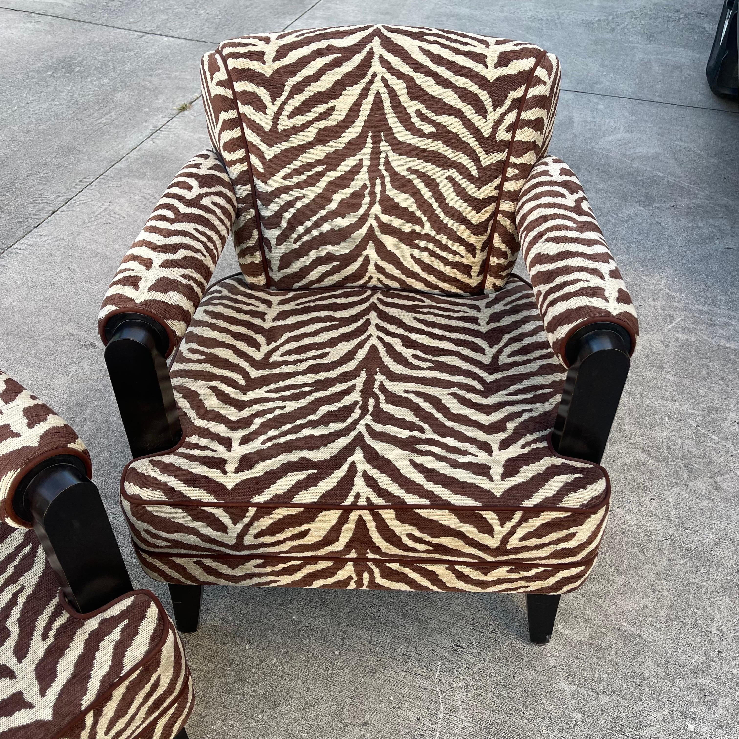Larry Laslo for Directional Zebra Pattern Wood Frame Lounge Club Chairs, a Pair For Sale 5