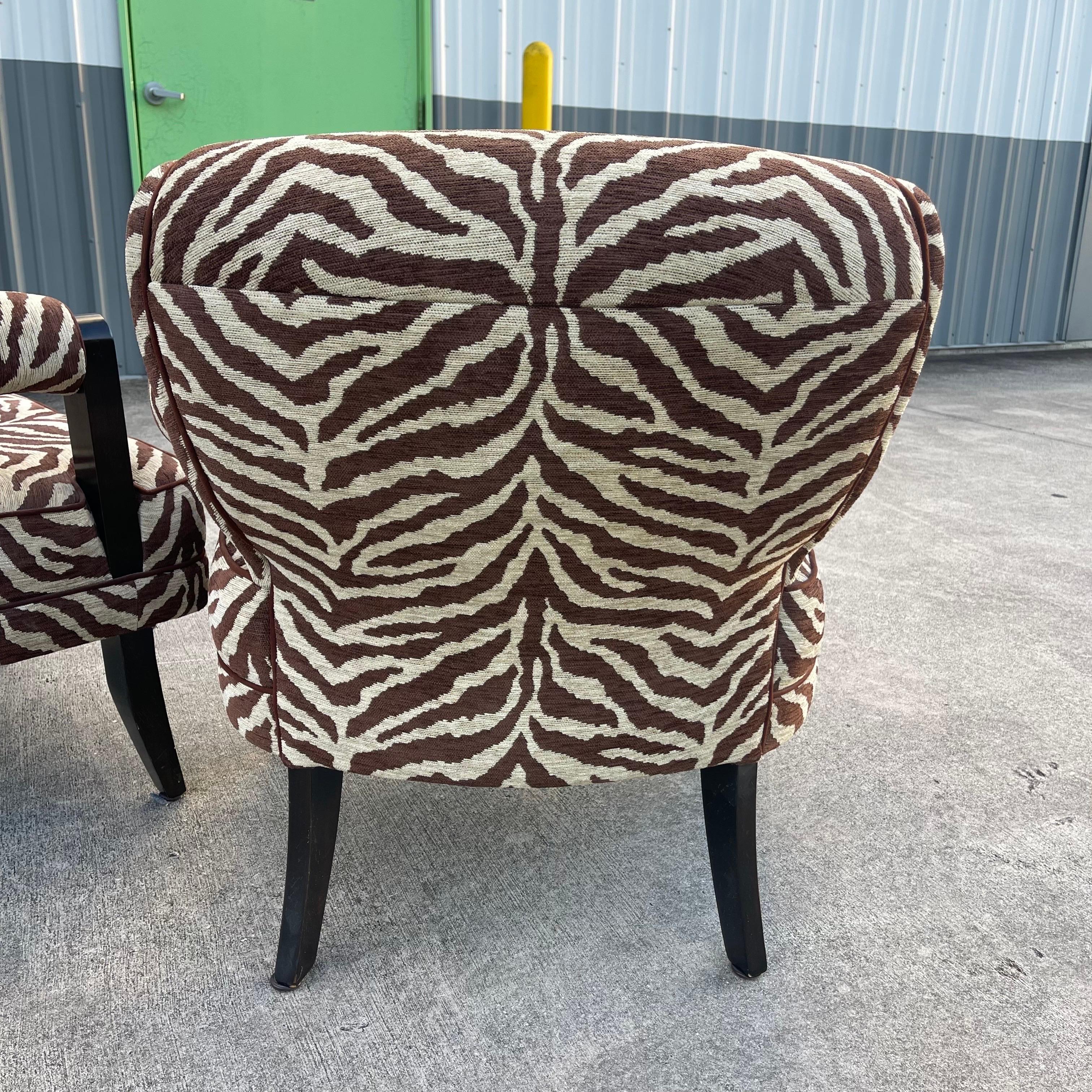Larry Laslo for Directional Zebra Pattern Wood Frame Lounge Club Chairs, a Pair For Sale 7
