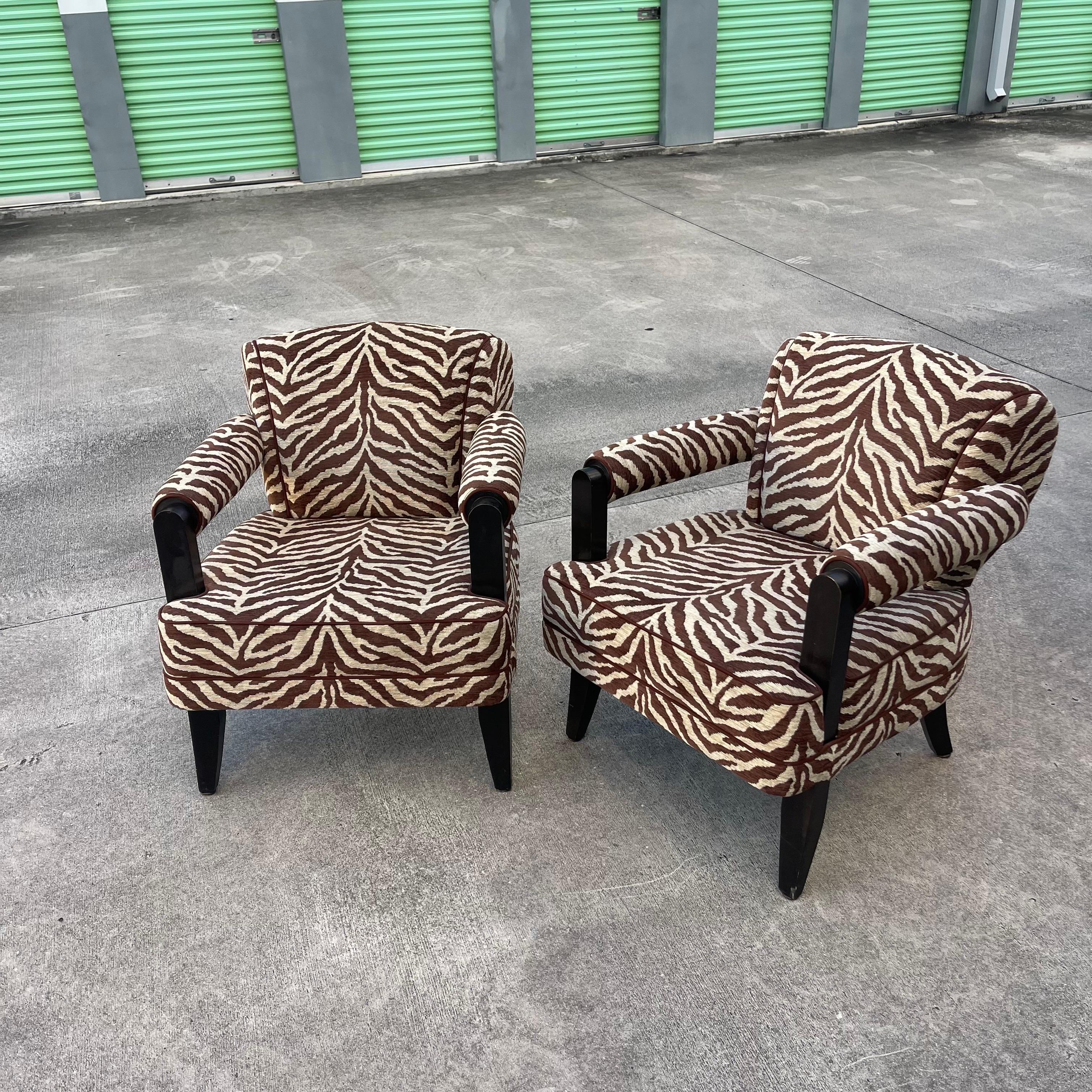 Larry Laslo for Directional Zebra Pattern Wood Frame Lounge Club Chairs, a Pair For Sale 8