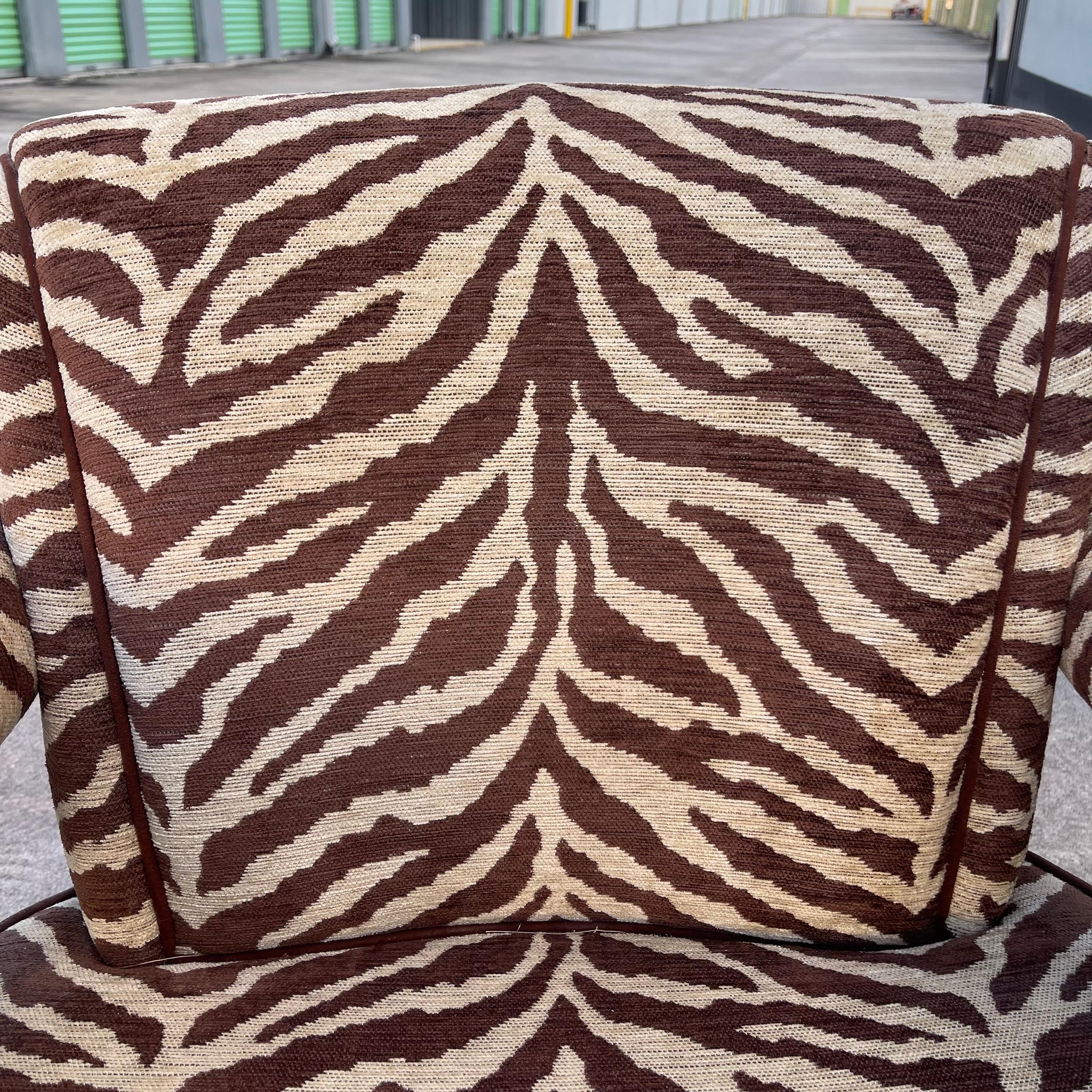 Larry Laslo for Directional Zebra Pattern Wood Frame Lounge Club Chairs, a Pair For Sale 9