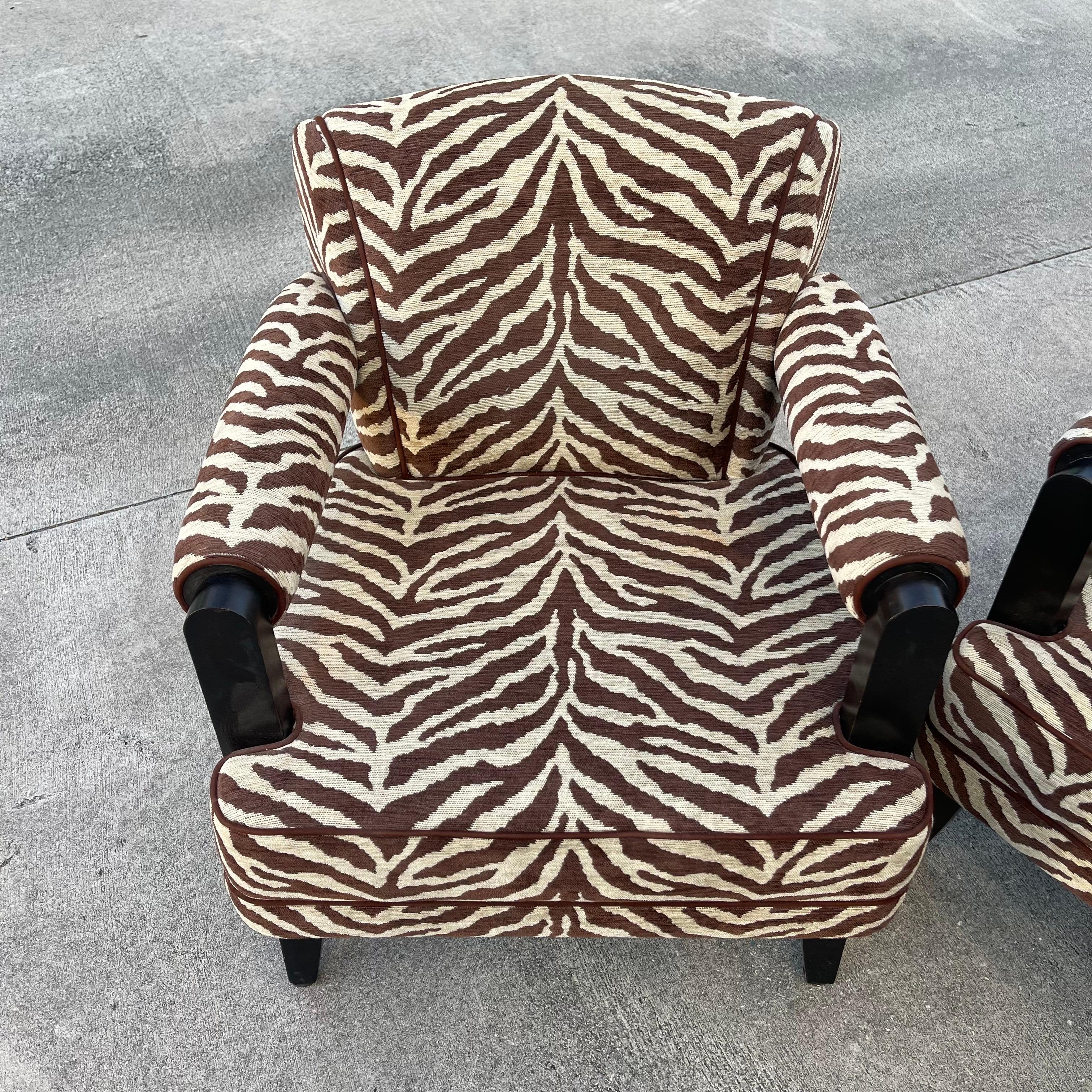Larry Laslo for Directional Zebra Pattern Wood Frame Lounge Club Chairs, a Pair For Sale 10