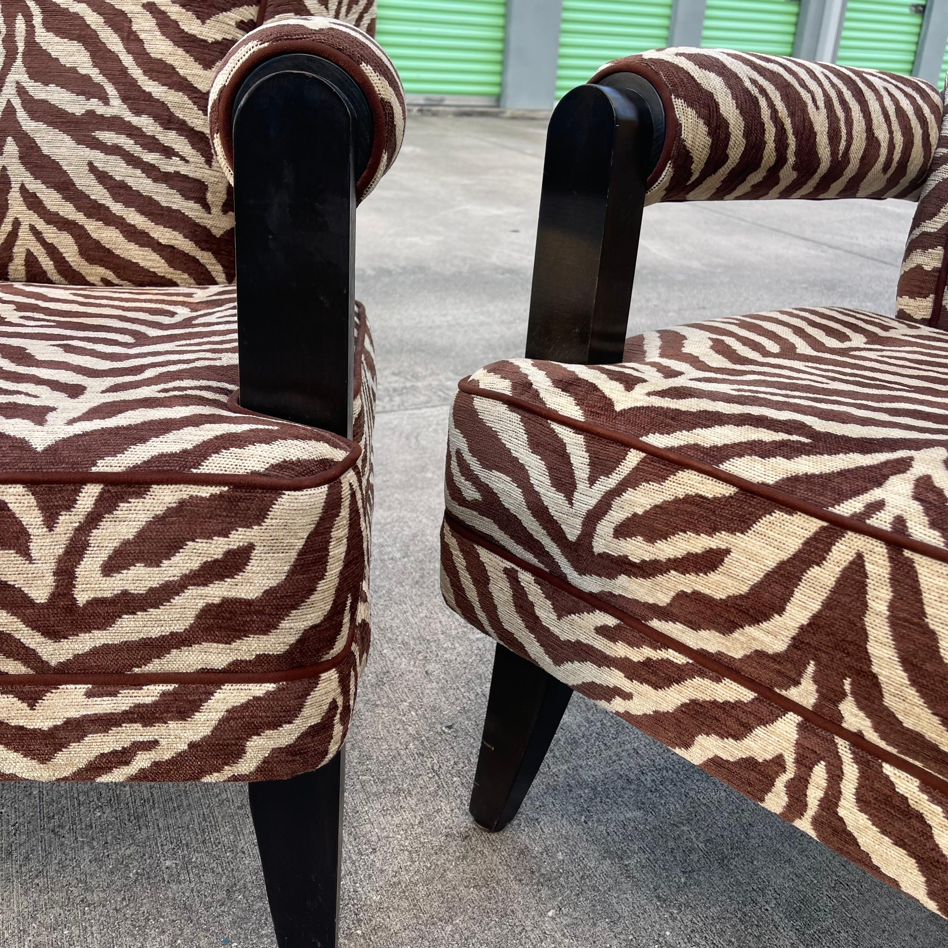 Larry Laslo for Directional Zebra Pattern Wood Frame Lounge Club Chairs, a Pair For Sale 13