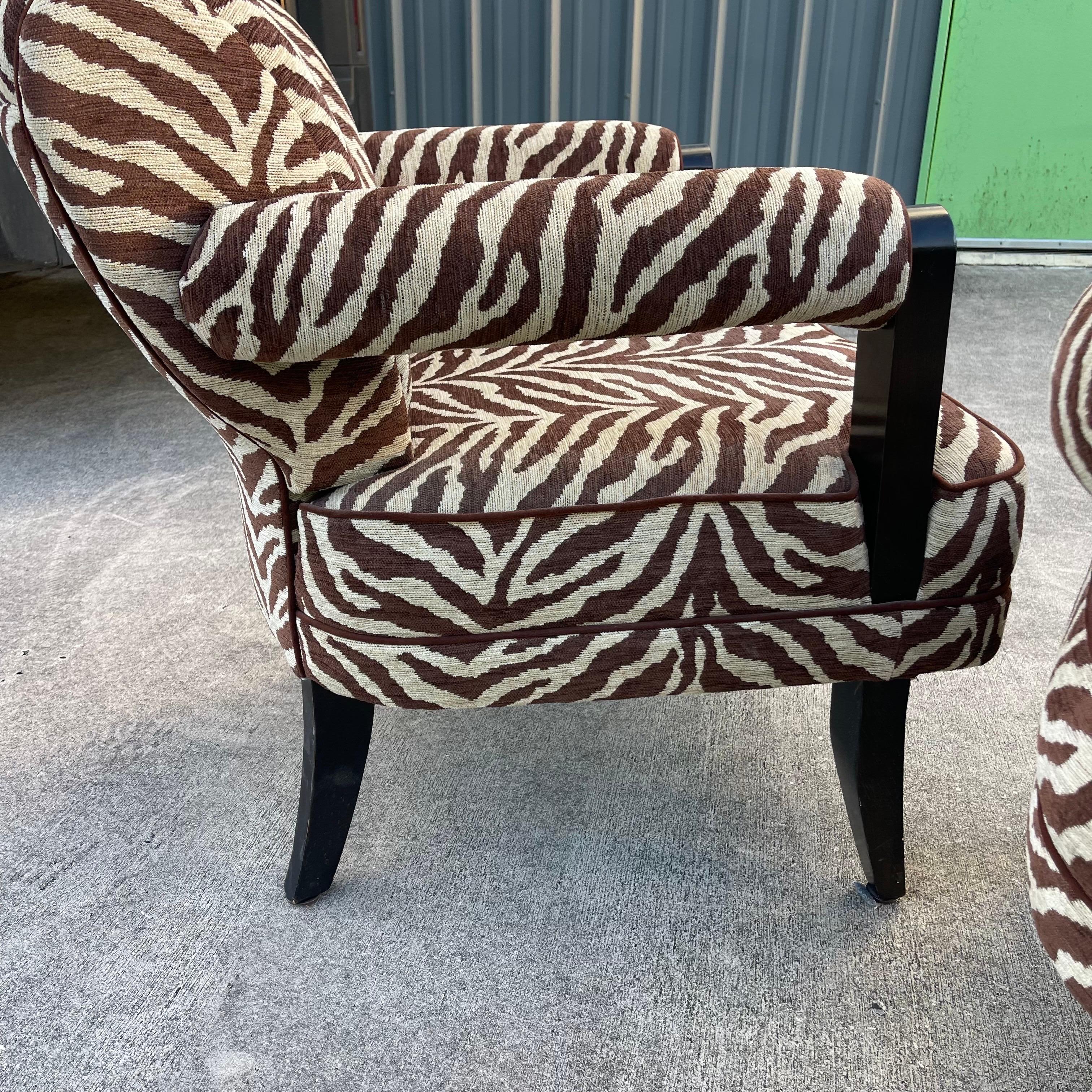 Larry Laslo for Directional Zebra Pattern Wood Frame Lounge Club Chairs, a Pair For Sale 14