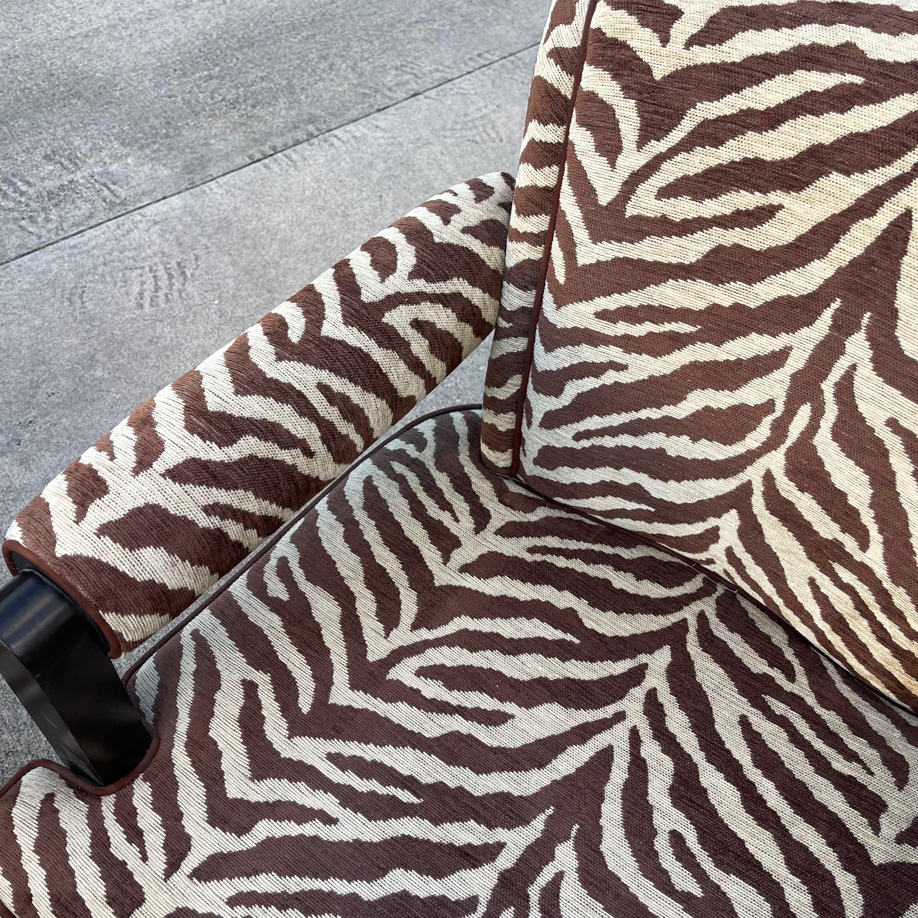 Larry Laslo for Directional Zebra Pattern Wood Frame Lounge Club Chairs, a Pair For Sale 2