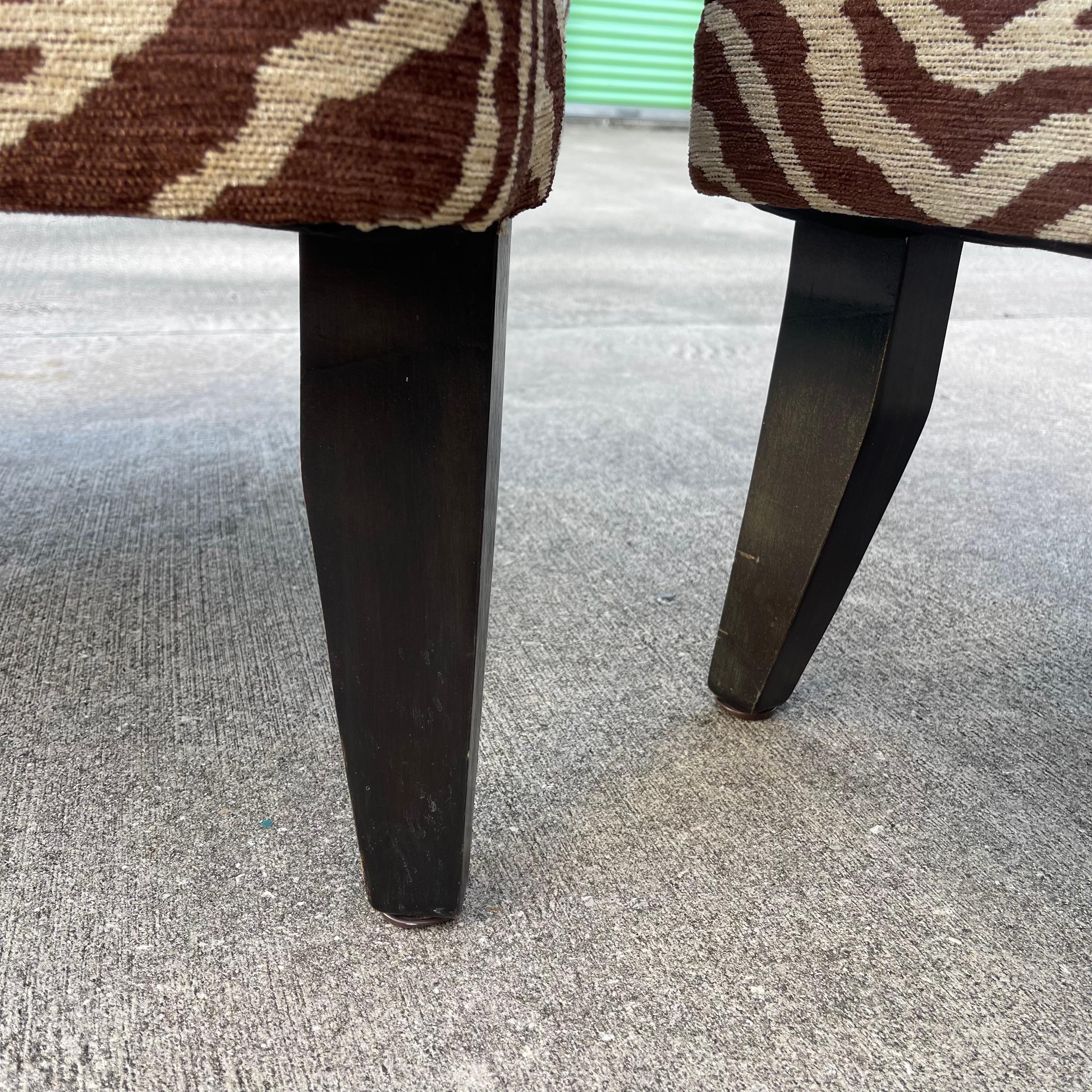 Larry Laslo for Directional Zebra Pattern Wood Frame Lounge Club Chairs, a Pair For Sale 4