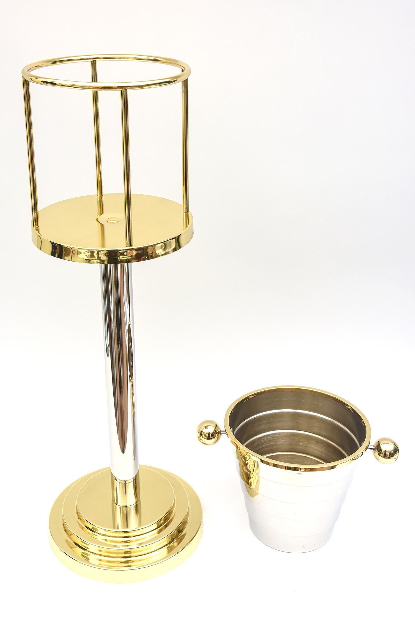 Modern Larry Laslo Vintage Silver-Plate and Brass Champagne and Wine Stand Italian For Sale