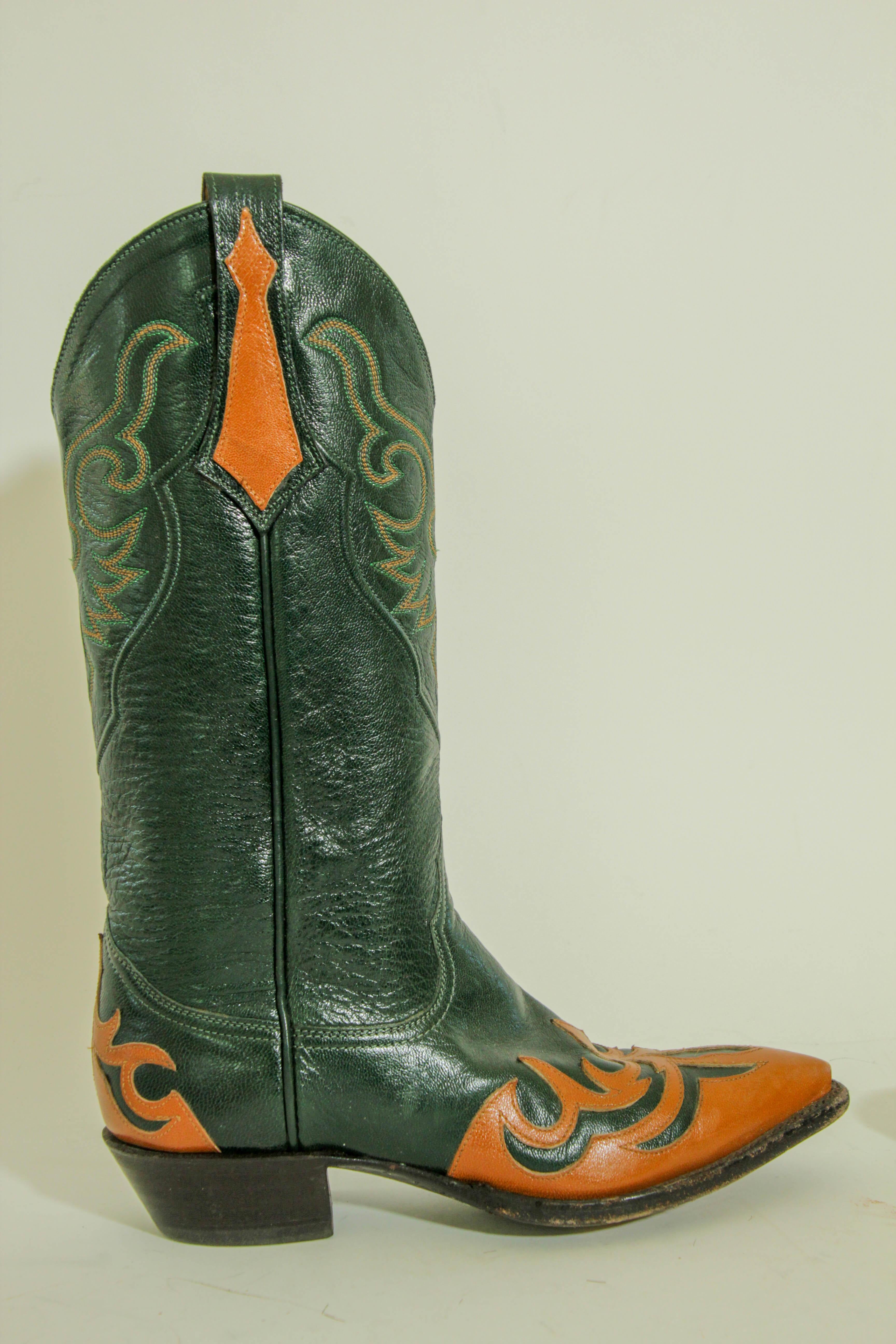 Larry Mahan Leather Western Cowgirl Boots Size 7 For Sale 6
