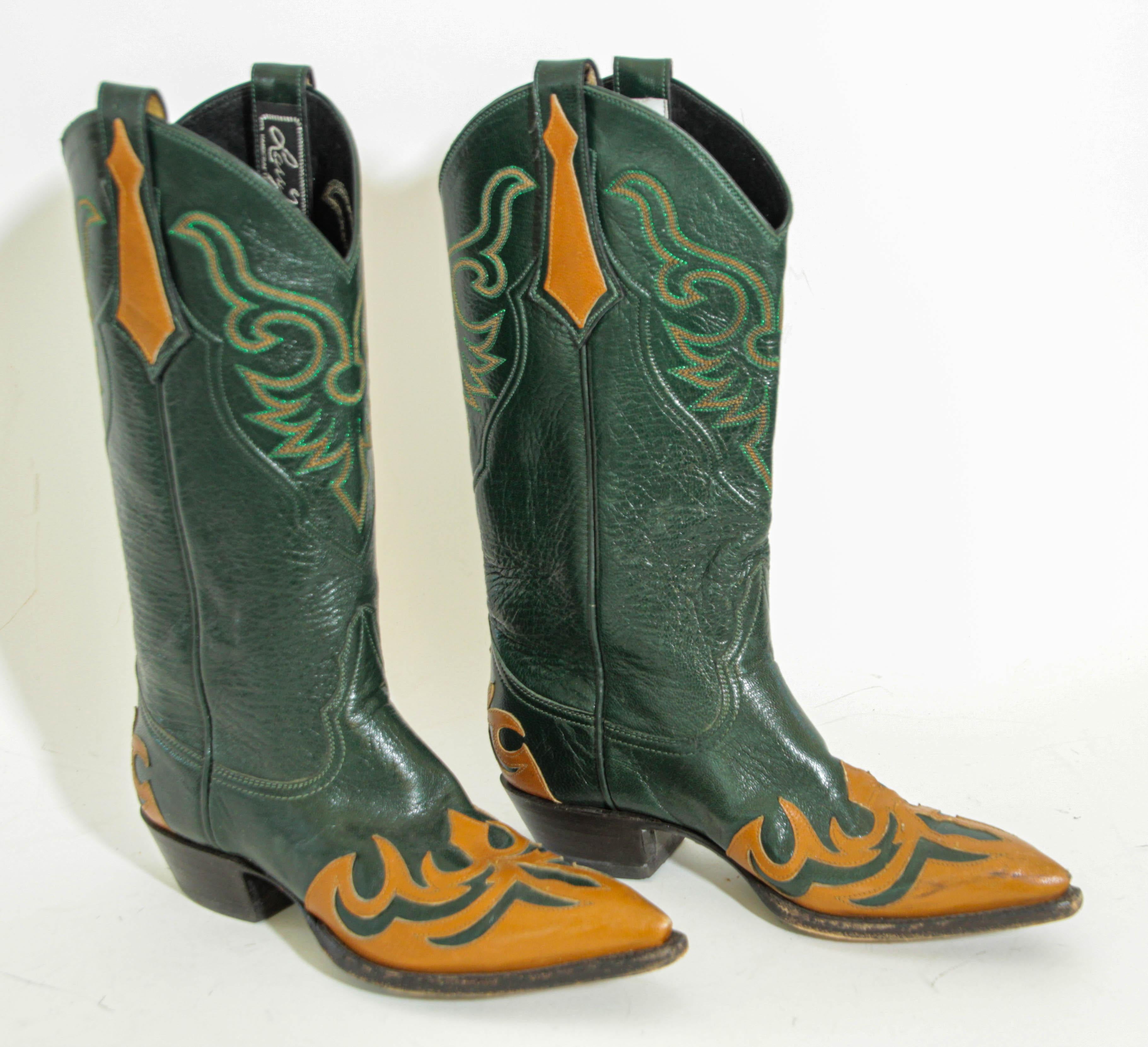 Larry Mahan Leather Western Cowgirl Boots Size 7 For Sale 8