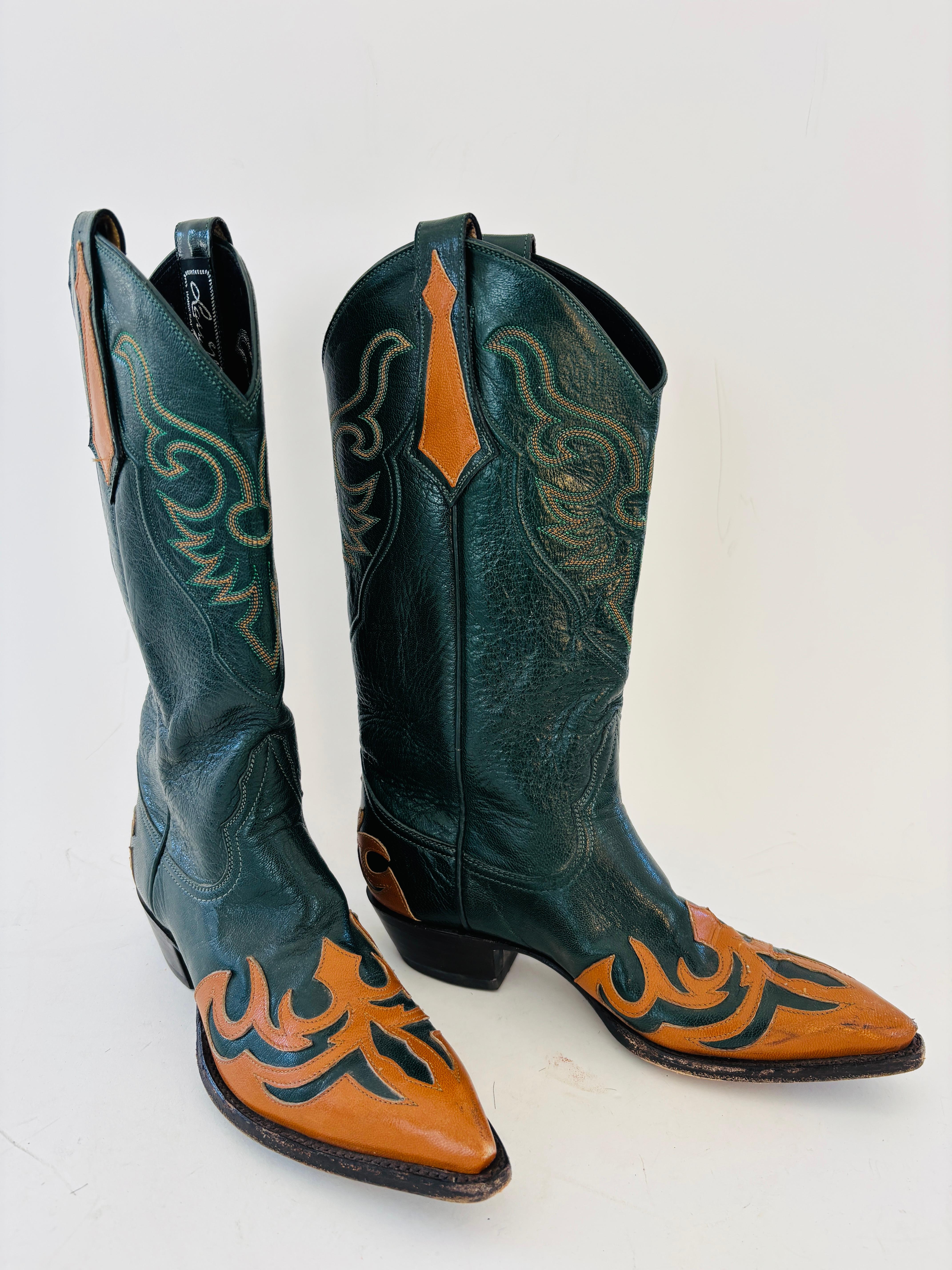 Larry Mahan Leather Western Cowgirl Boots Size 7 For Sale 13