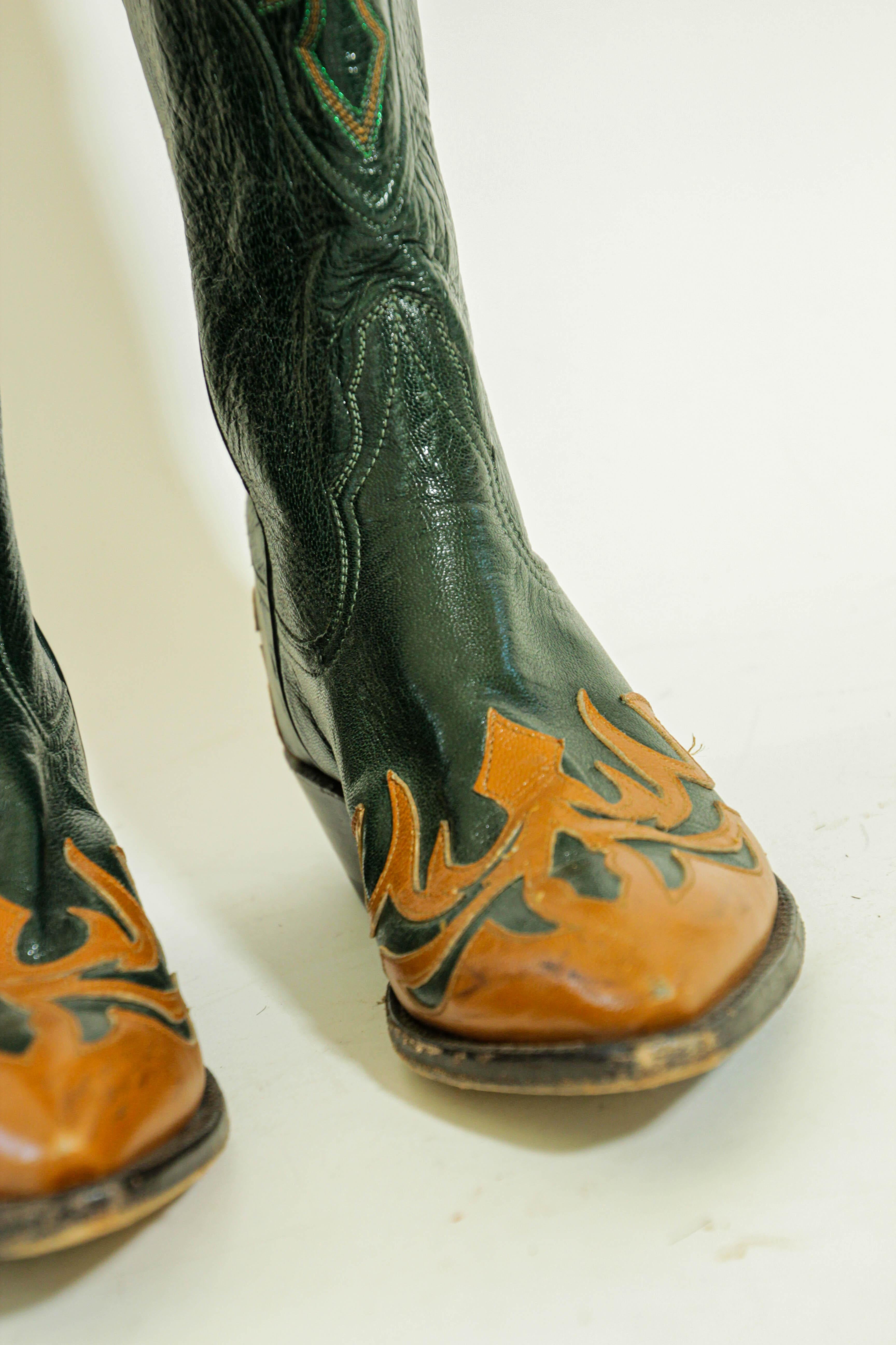 Larry Mahan Leather Western Cowgirl Boots Size 7 In Good Condition For Sale In North Hollywood, CA
